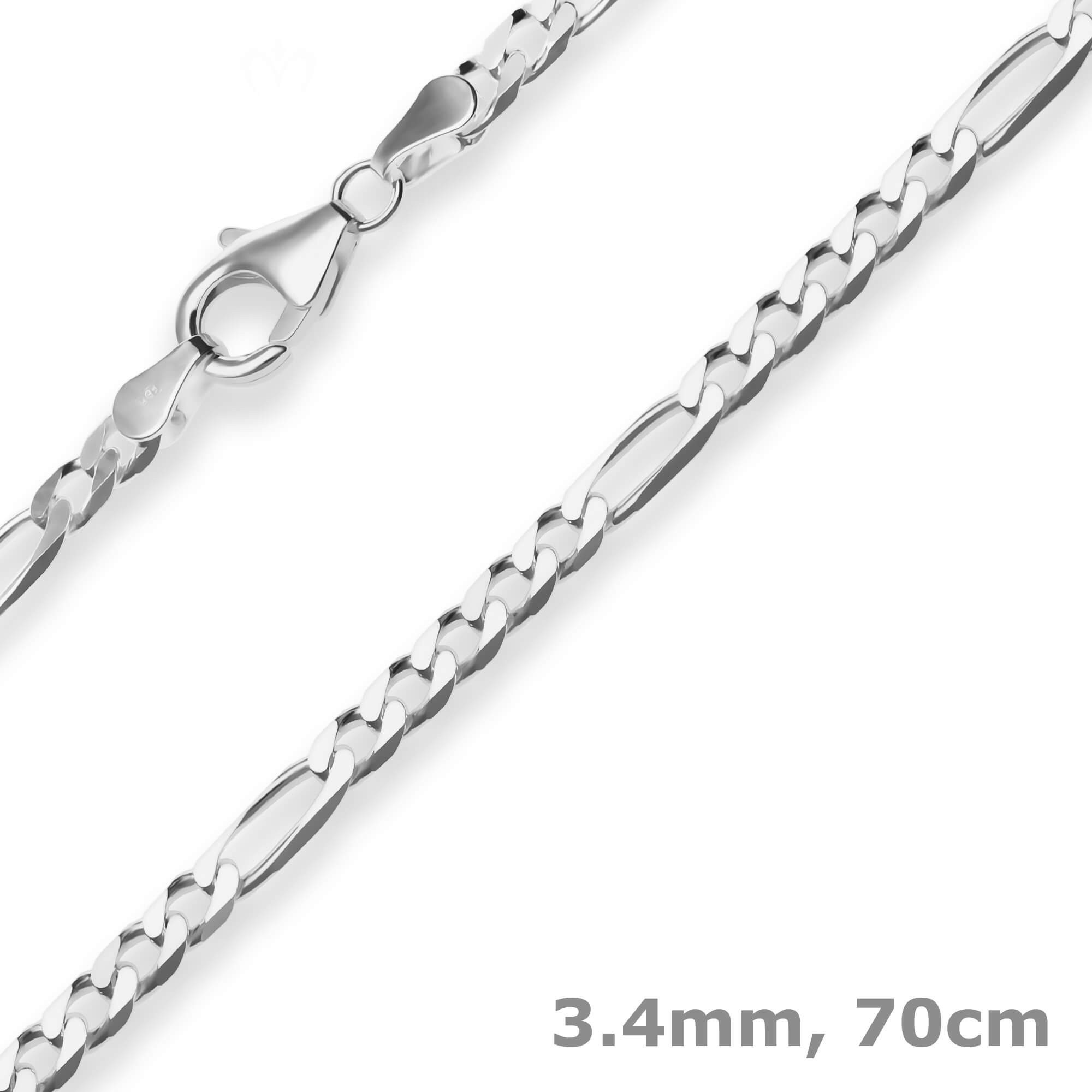 Silberkette 3,4mm Figarokette diamantiert aus 925 Silber 70cm