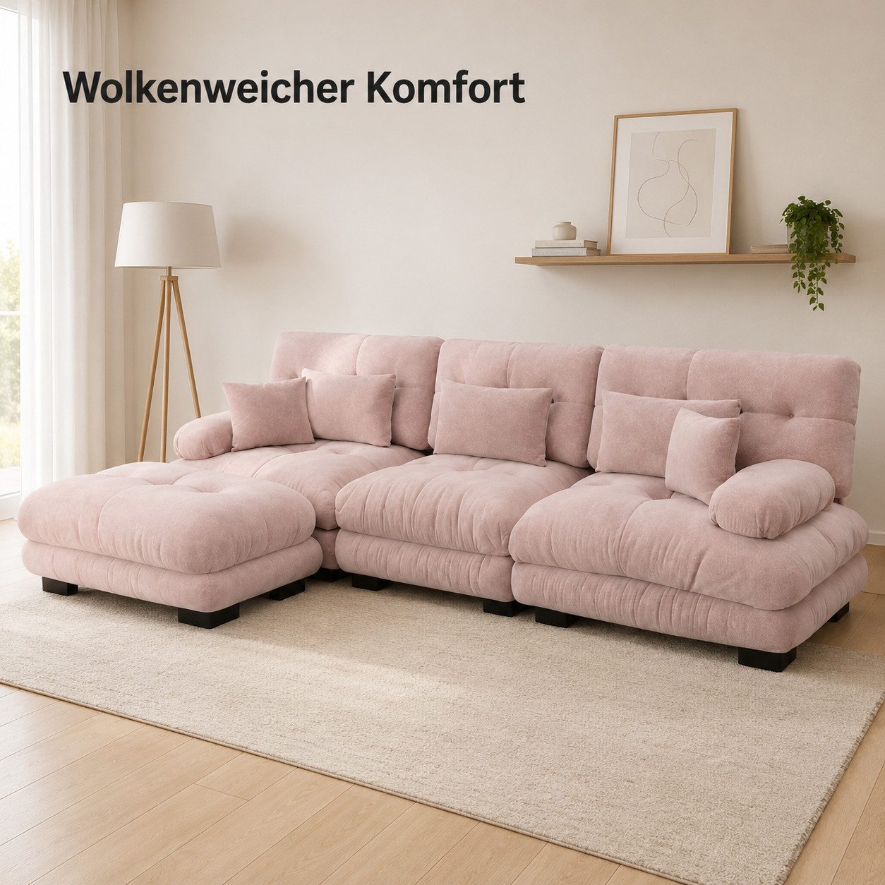 MIBODE Ecksofa Luxuriöses Modulares Ecksofa Übergroßes L-förmiges Cloud Couch, Sofagarnitur / modulares Sofa, Modulares Design, Ottomane, tiefer Sitz, Chenille-Bezug