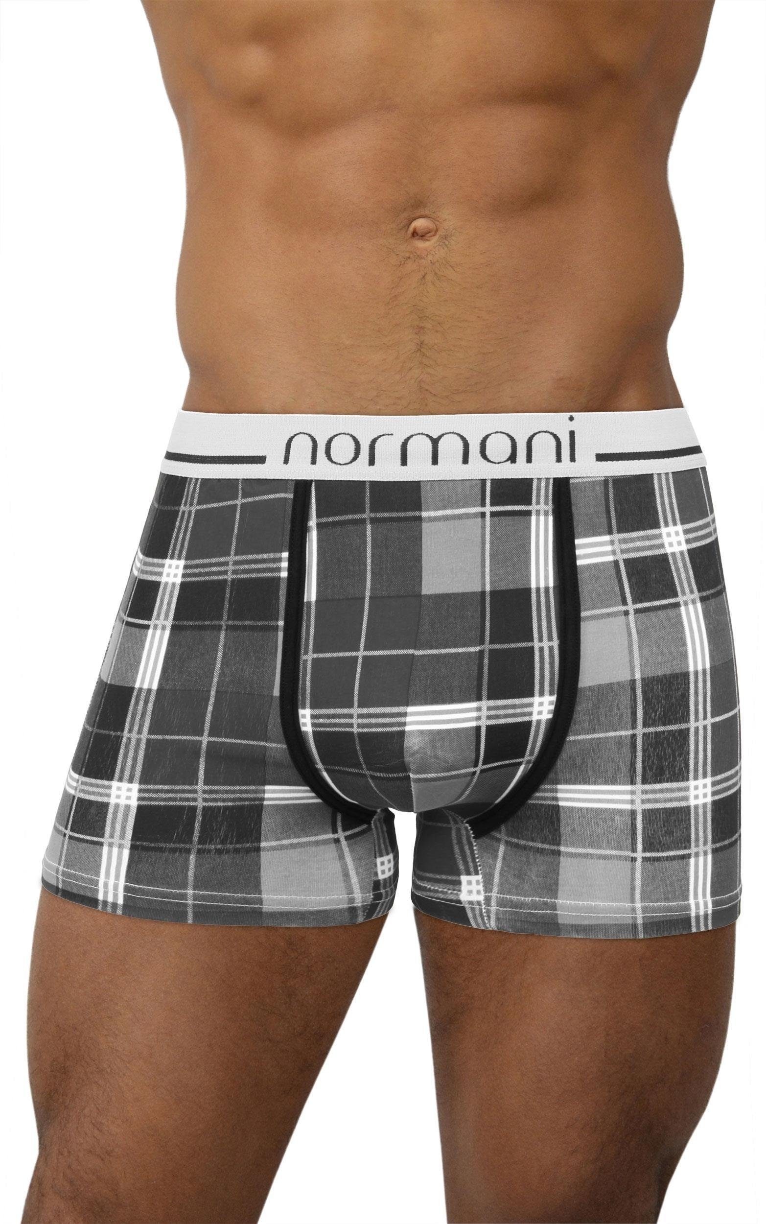 normani Retro Boxer Boxershorts Stück Baumwolle - 6 Retro Black Check Unterhose atmungsaktiver Grey Baumwolle aus aus Scottish