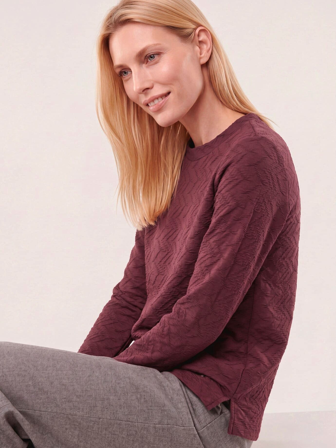 Walbusch T-Shirt Damen Shirt mit Struktur Rundhals Langarm, Rundhals