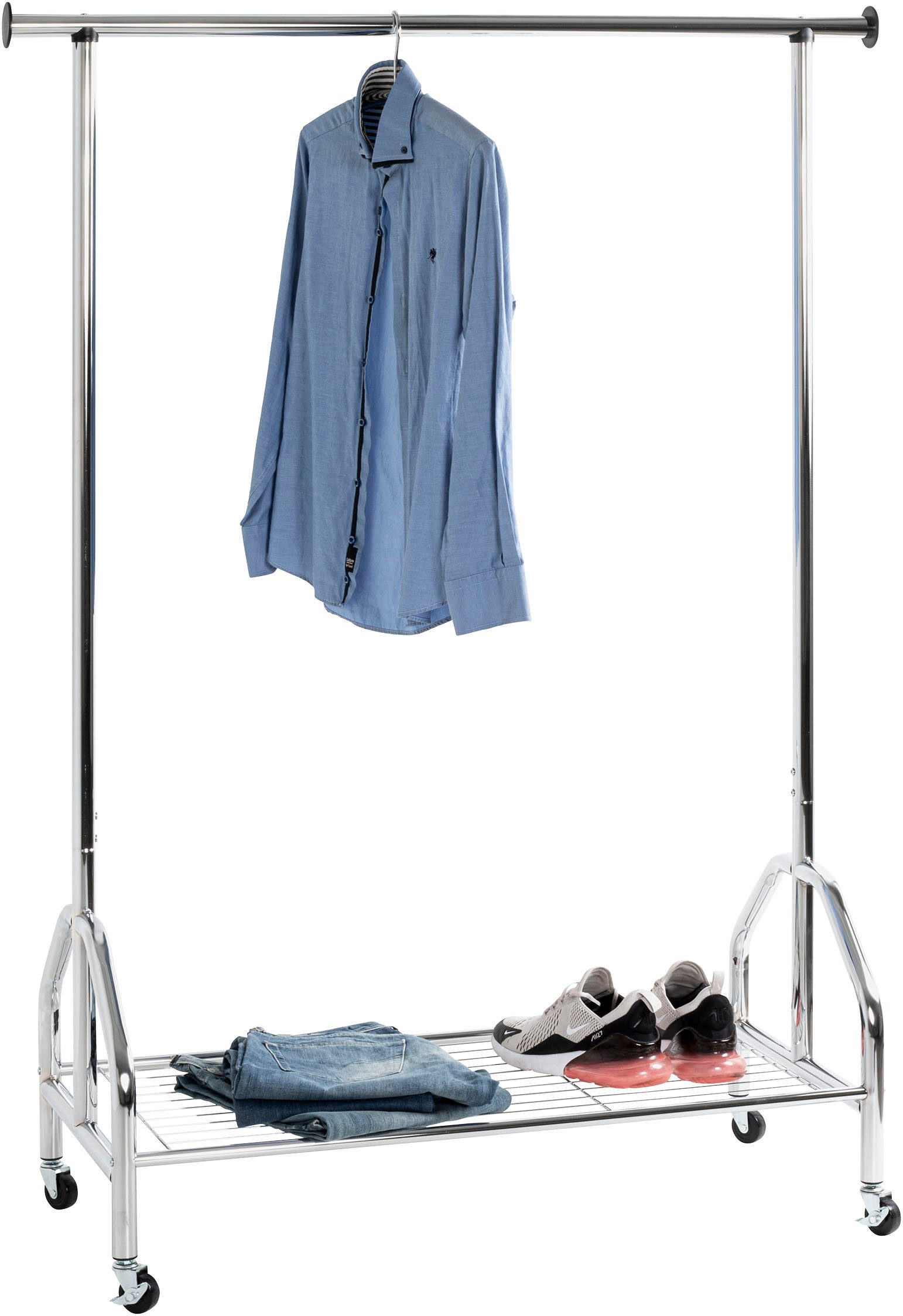 HAKU Garderobenständer Garderobe, Garderobenständer, Kleiderständer auf Rollen, Kleiderwagen, rechteckig - aus Metall Silber - B/T/H 120/50/165 cm