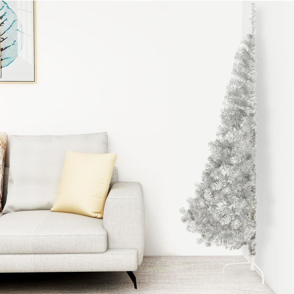 Künstlicher Weihnachtsbaum Künstlicher Halb-Weihnachtsbaum mit Ständer Silbern 240 cm PVC