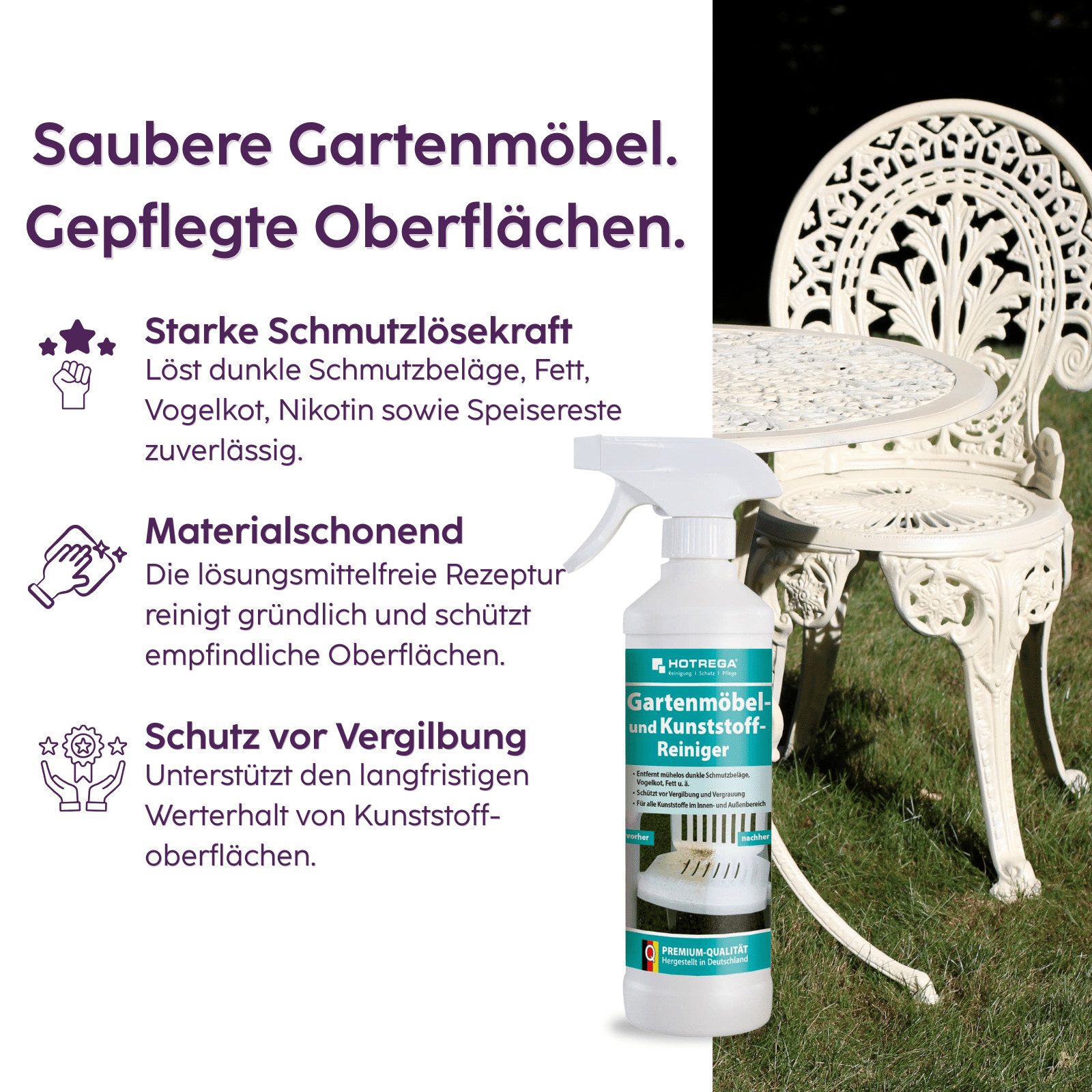 HOTREGA® Gartenmöbel Kunststoffreiniger Holzreiniger Möbelreiniger 500ml Kunststoffreiniger