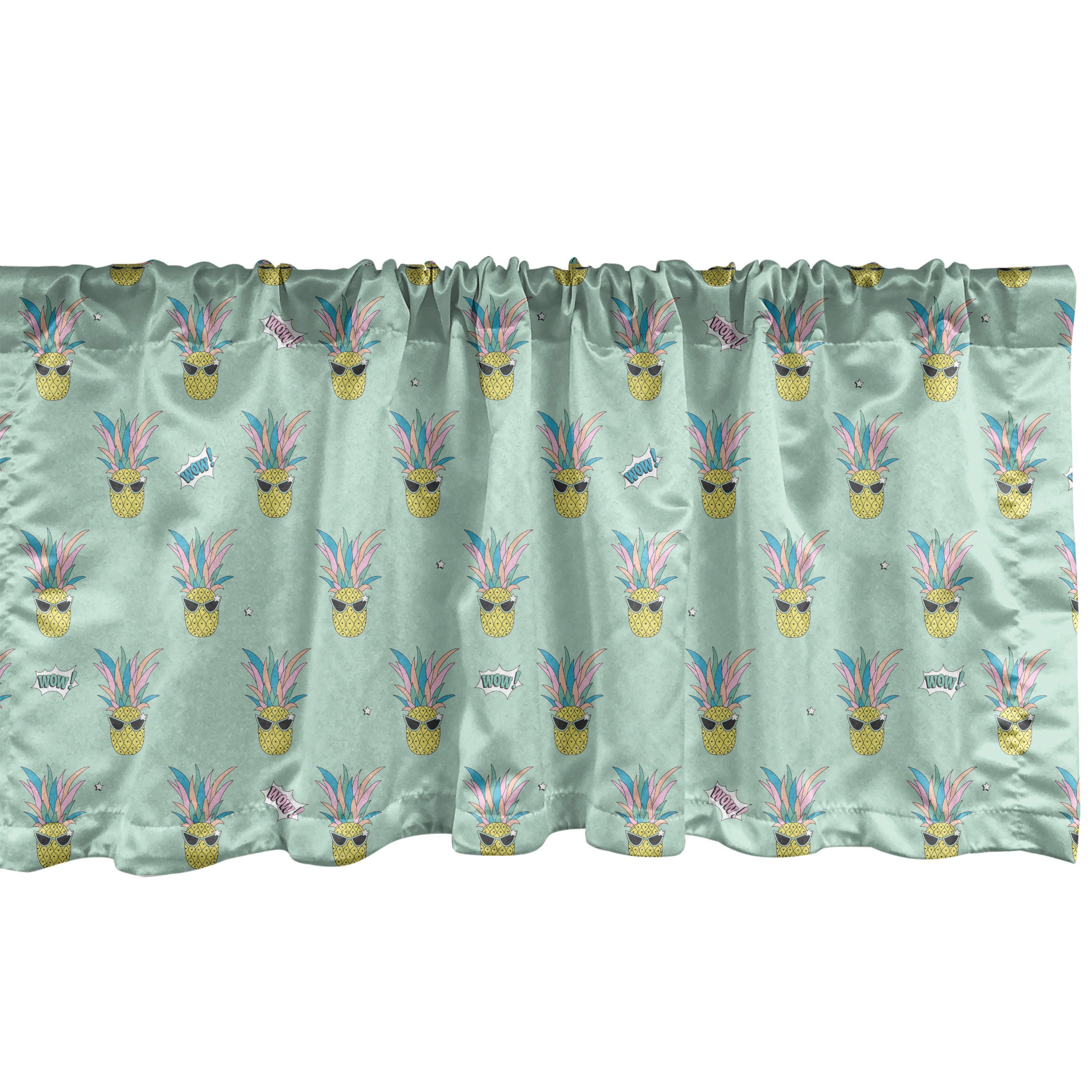 Scheibengardine Vorhang Volant für Küche Schlafzimmer Dekor mit Stangentasche, Abakuhaus, Microfaser, Pop-Art Ananas mit Sonnenbrille