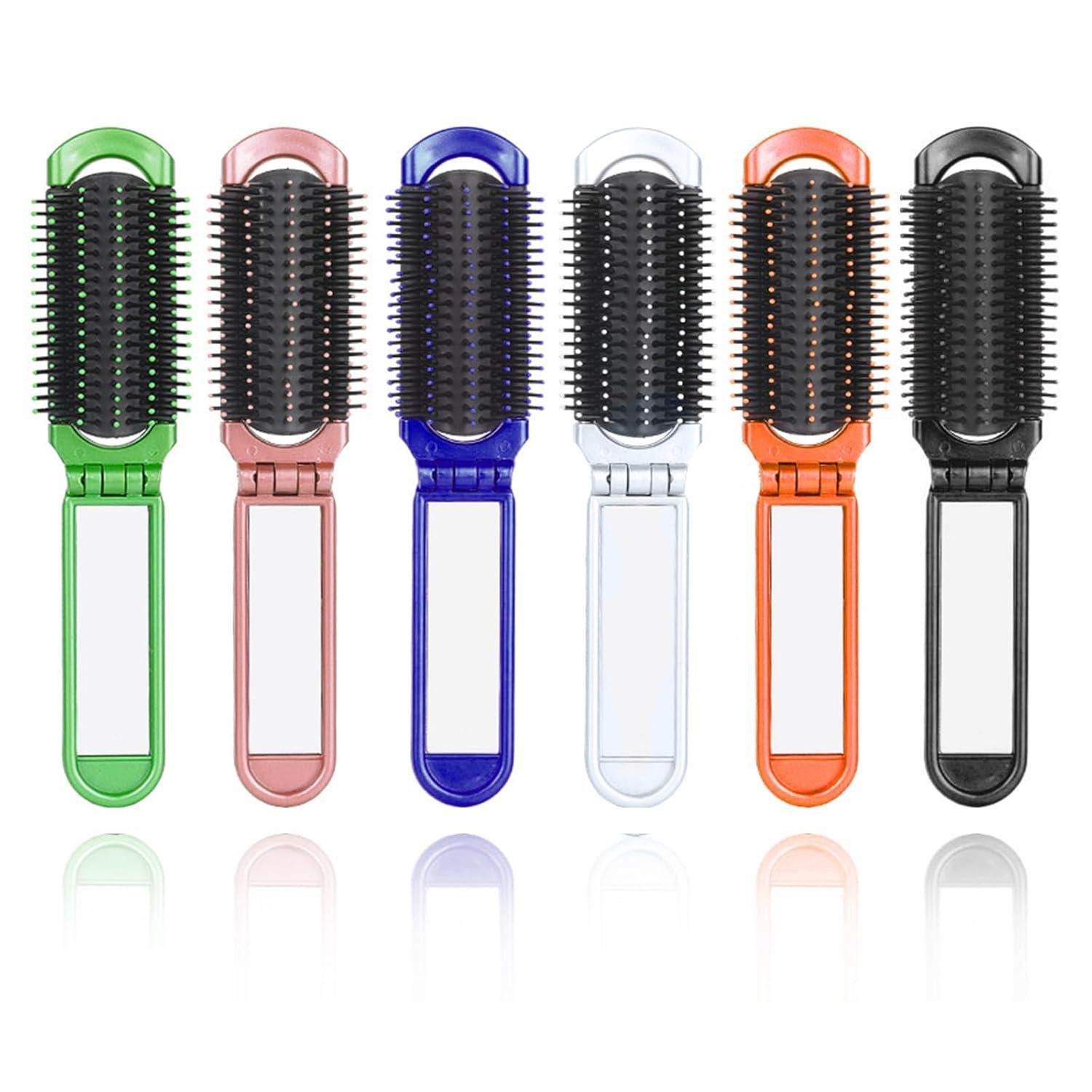 LuxusKollektion Haarbürsten-Set Kleine Mini Haarbürste 6-tlg. Set Reise Klappbar Spiegel - Locken