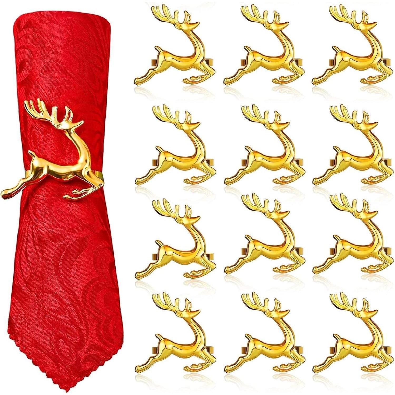LuxusKollektion Serviettenring 12er Set Weihnachts Rentier Serviettenringe Gold 6cm - Tischdekoration