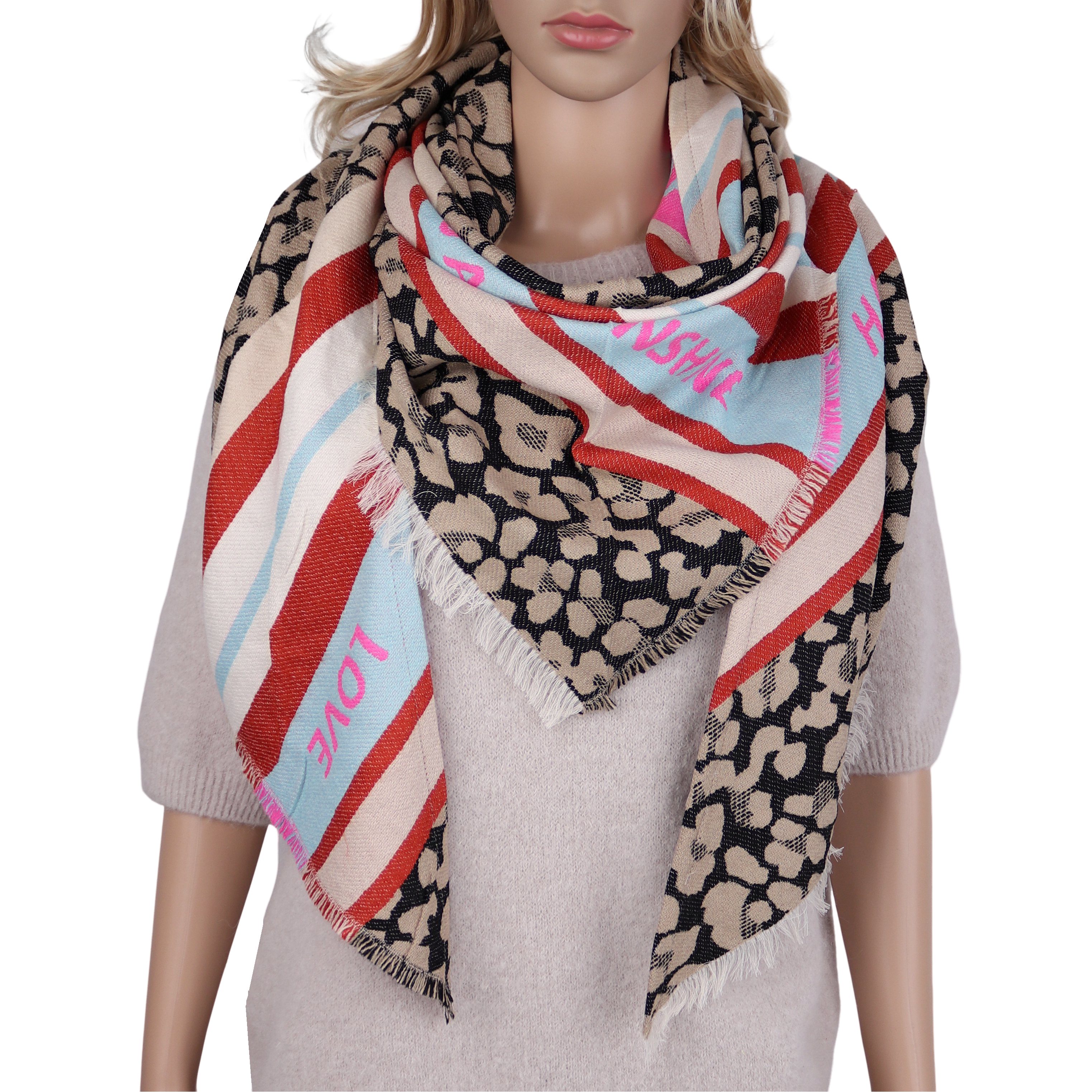 MIRROSI Dreieckstuch weicher und warmer XXL Dreiecksschal ca.190x95 cm, (ca.200 Gramm; Neue Kollektion Herbst/Winter 2025), Trendiges LOVE-Design, wärmend & weich