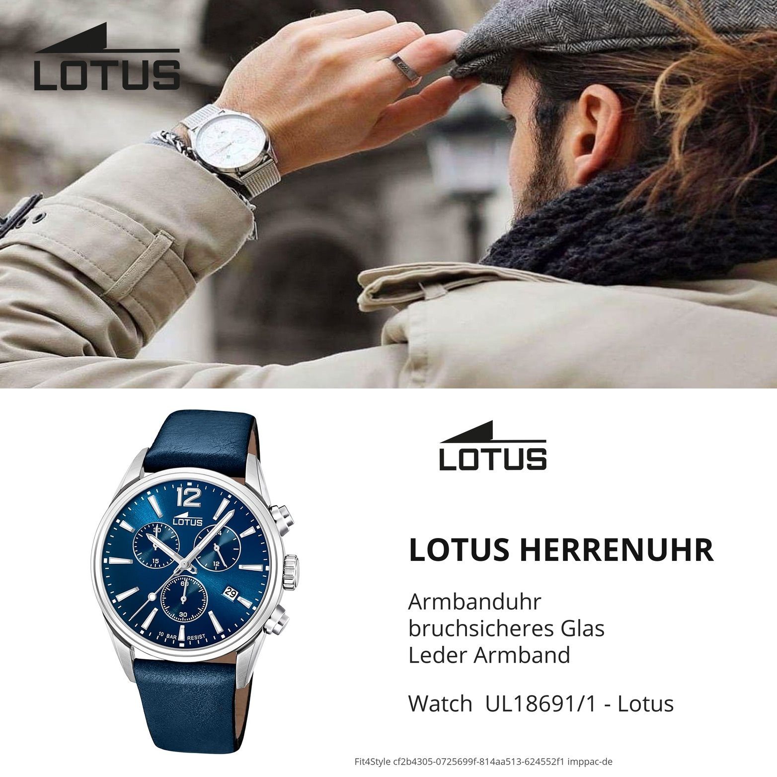 Gehäuse, rundes Herren Leder groß mit Uhr LOTUS Lotus 18691/1, Sport-Sty Herrenuhr 42mm), Quarzuhr Lederarmband, (ca.