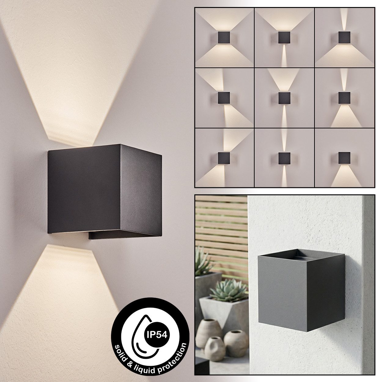 hofstein Außen-Wandleuchte Außenwandlampe aus Metall in Anthrazit mit verstellbaren Lichteffekten, LED wechselbar, moderne Wandleuchte, LED 6 Watt, 350 Lumen, 4000 Kelvin, IP 54