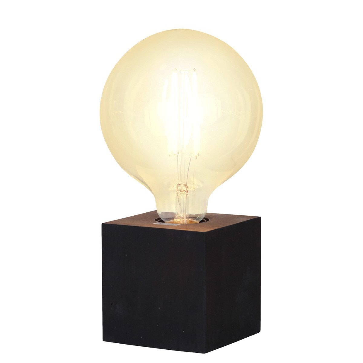 STAR TRADING Tischleuchte Lampenhalterung Tischleuchte Würfel E27 9cm stehend Schalter Holz