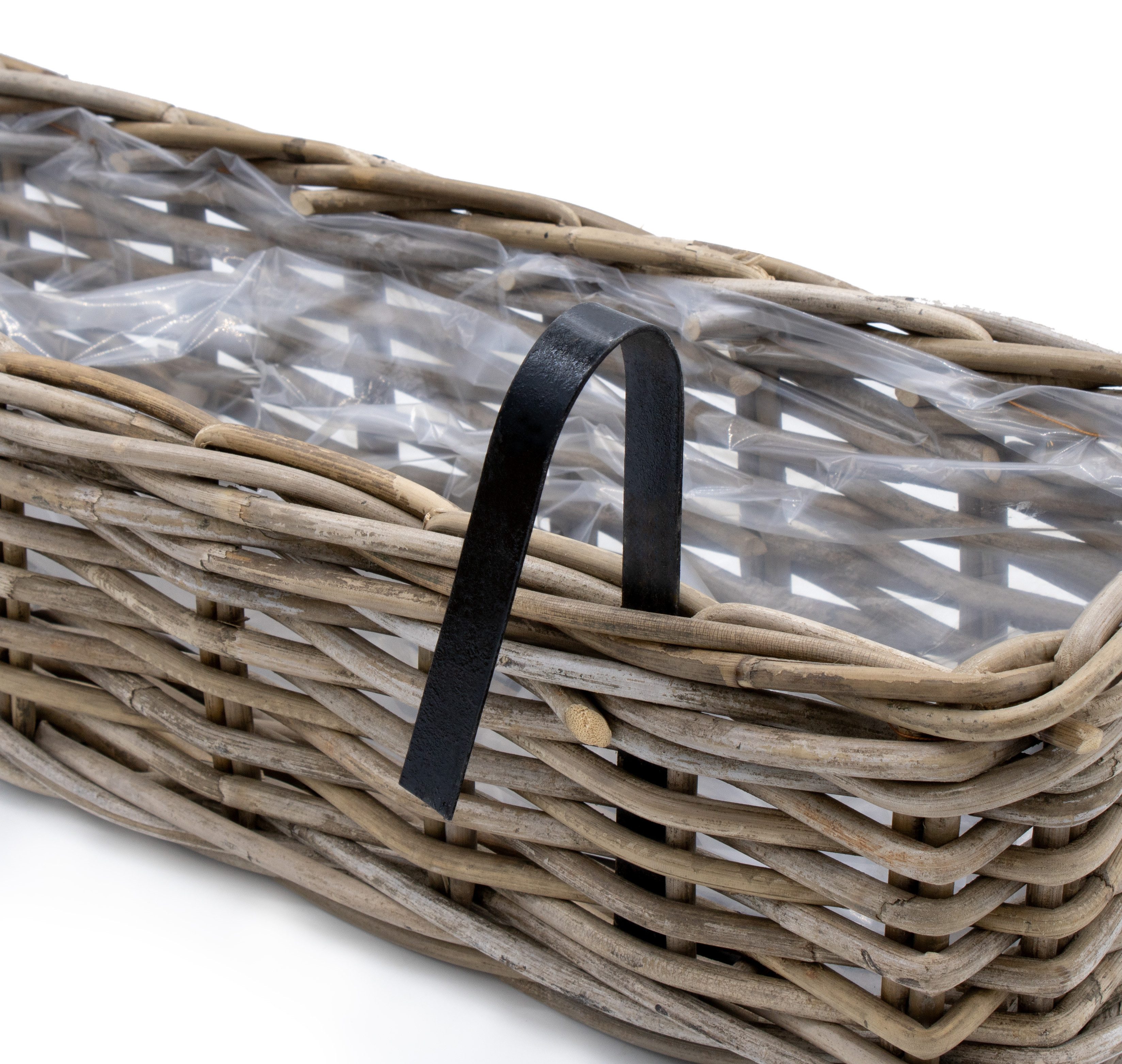 Spetebo Balkonkasten Rattan Balkonkasten natur (Set, 2 St., Holz Blumenkasten), Weide Pflanzkorb mit Halterung – Bild 4 von 5