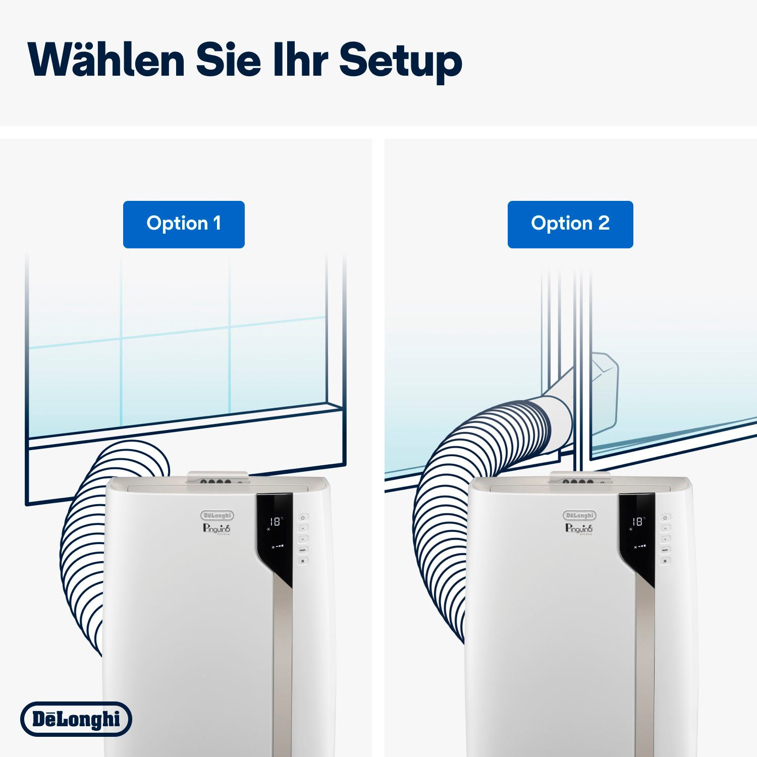 De'Longhi Klimagerät Pinguino EX93 Extreme, der leiseste Pinguino aller Zeiten mit nur 60db, 85m³ Räume, A+, 9.400 BTU/h, 2,5 Kw, Luftentfeuchermodus, 24h Timer
