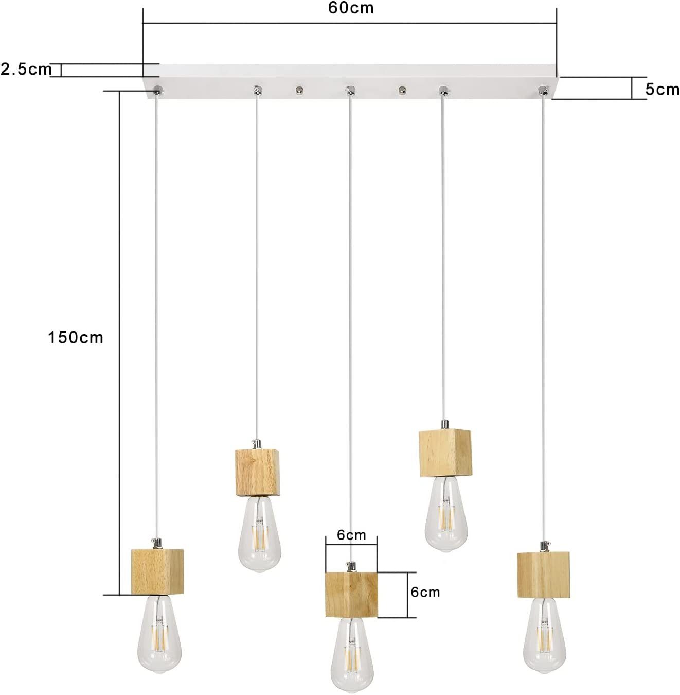 Nettlife Pendelleuchte 5 Glühbirnen Vintage LED Lampe Pendelleuchte, wechselbar Esstisch E27