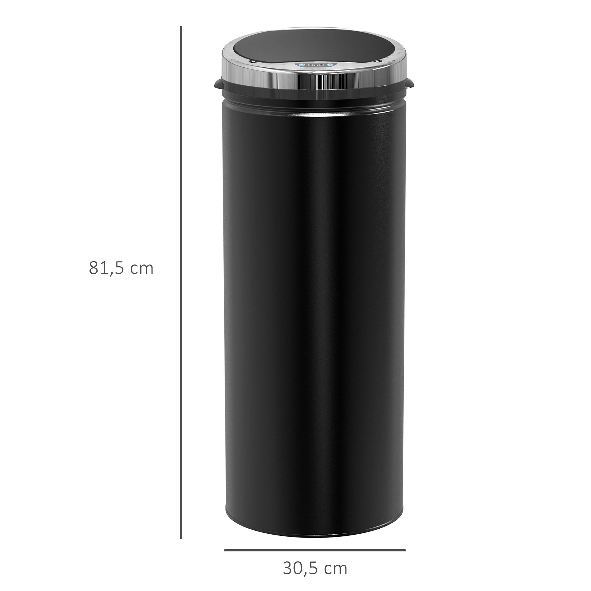 HOMCOM Mülleimer Sensor 50L mit Bewegungssensor Abfalleimer Schlafzimmer, für Bad, Büro, Küche, Esszimmer, Stahl, Schwarz
