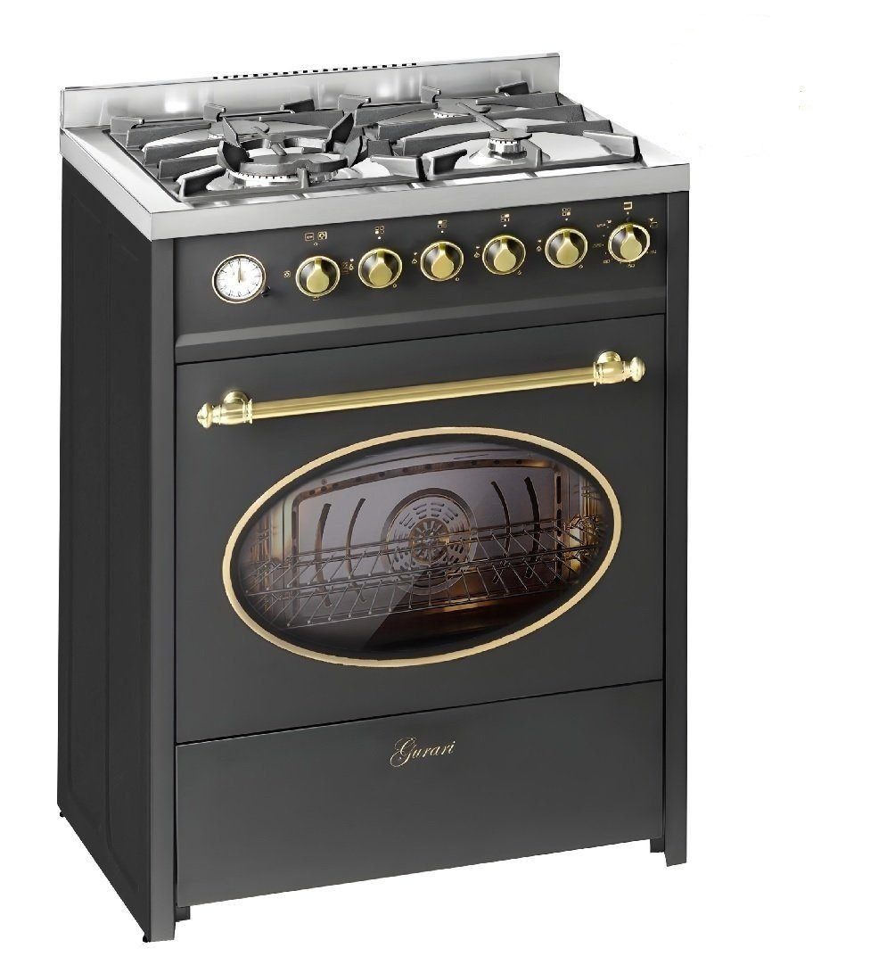 GURARI Gas-Standherd GCH G 614 BL//5 Jahre Garantie, mit 1-fach-Teleskopauszug, Gas Standherd 60 cm Erdgas Fl.Gas 4 Kw WOK Gasgrill/55 L