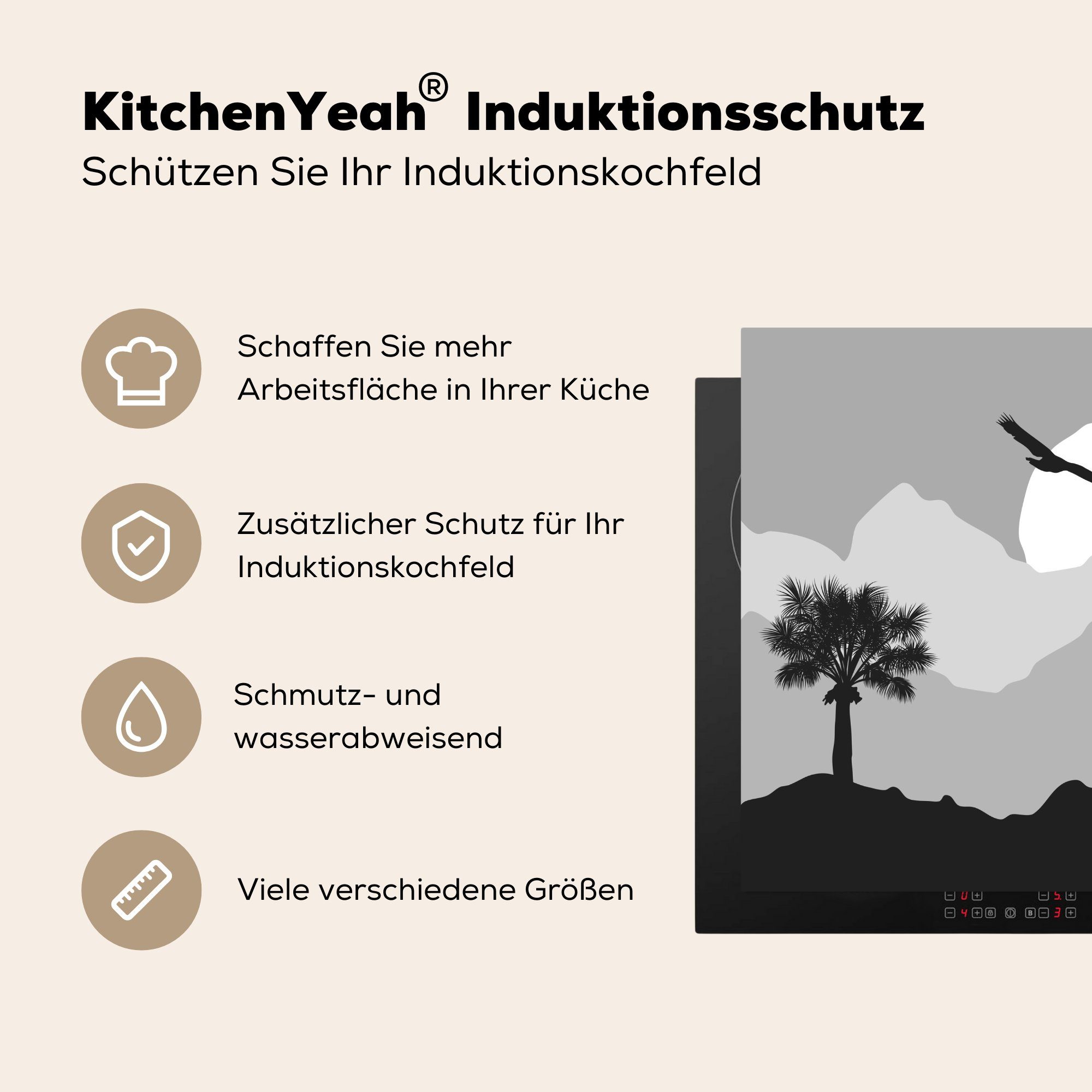 MuchoWow Herdblende-/Abdeckplatte Sonne - Palme Vogel küche Schwarz Ceranfeldabdeckung, cm, 78x78 Arbeitsplatte (1 - Vinyl, tlg), Weiß, für - 
