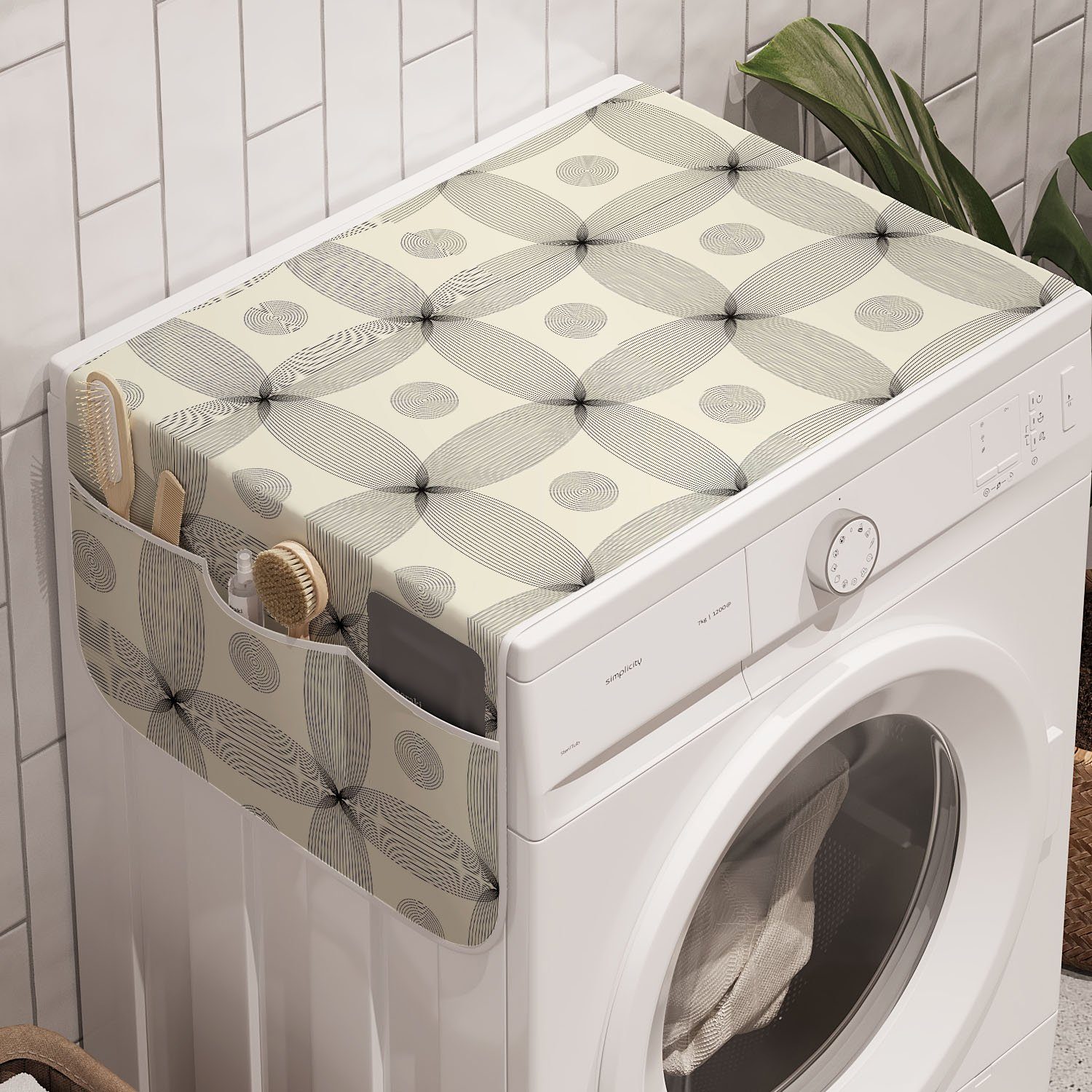 Abakuhaus Badorganizer Anti-Rutsch-Stoffabdeckung für Waschmaschine und Trockner, Geometrisch Thin Line Art Modern Grid