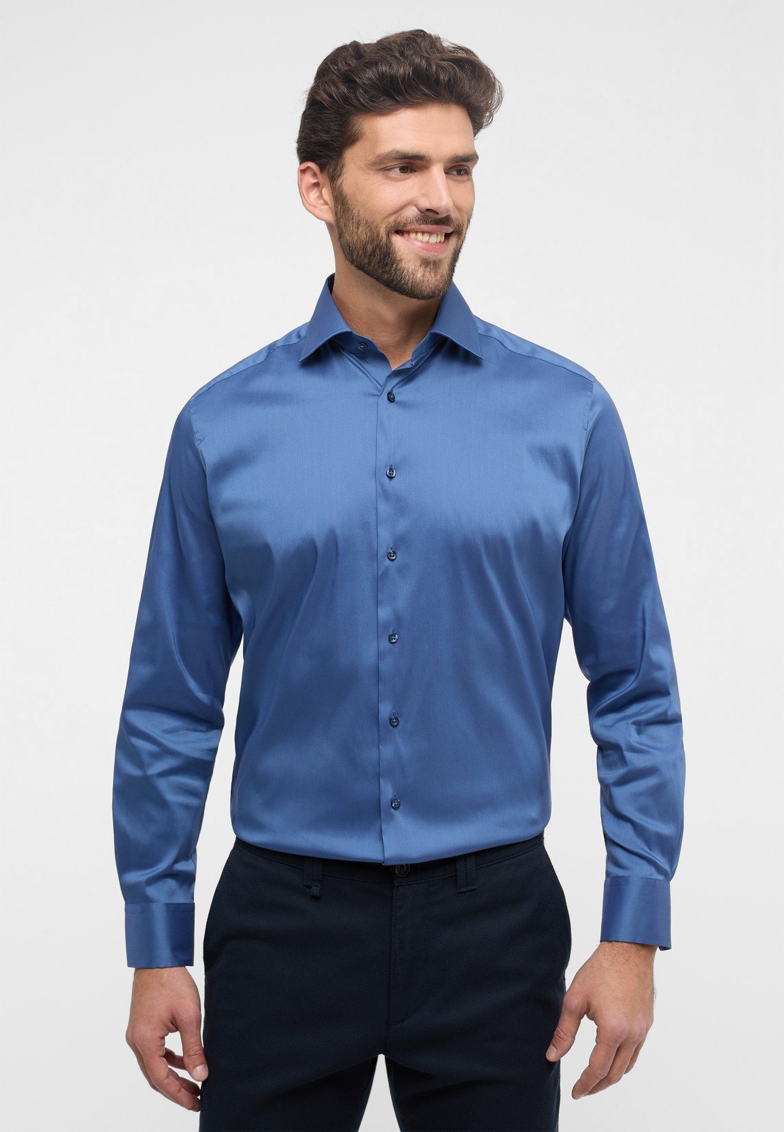 rauchblau Langarmhemd Eterna FIT MODERN