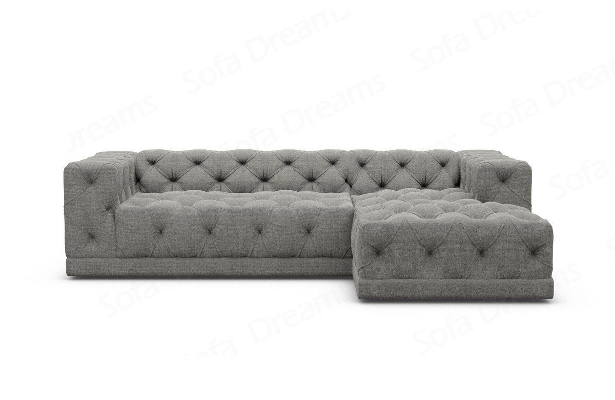 Loungesofa Chesterfield Style, Stoff dunkelgrau37 Polster Stoffsofa, Dreams Form Ecksofa Palma Strukturstoff kurz L Sofa Sofa