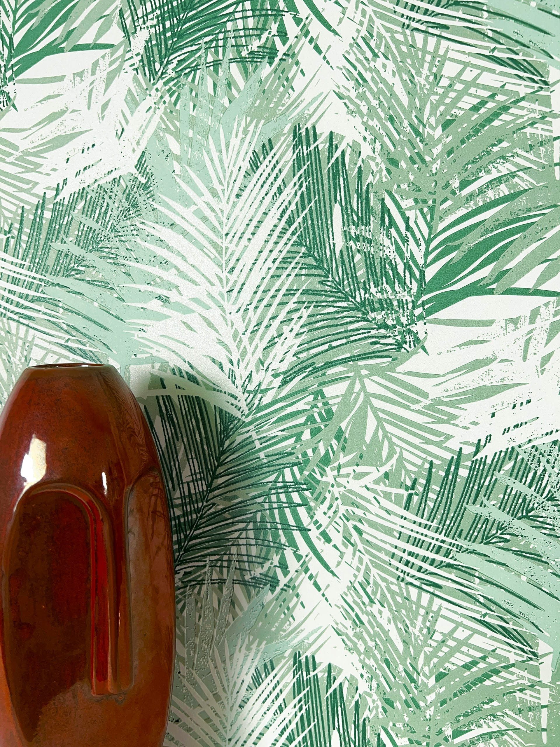 Newroom Vliestapete, Grün Tapete Modern Dschungel - Mustertapete Blumentapete Dunkelgrün Weiß Tropisch Floral Palmen Blätter für Wohnzimmer Schlafzimmer Küche