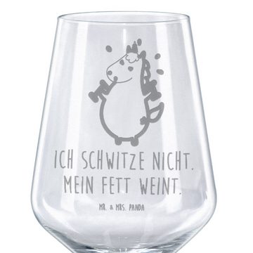 Mr. & Mrs. Panda Rotweinglas Einhorn Fitness - Transparent - Geschenk, Rotwein Glas, Fitnessstudio, Premium Glas, Luxuriöse Gravur