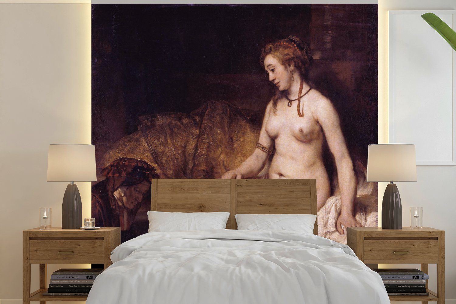 MuchoWow Fototapete Bathsheba in der Badewanne - Rembrandt van Rijn, Matt, bedruckt, (4 St), Vliestapete für Wohnzimmer Schlafzimmer Küche, Fototapete