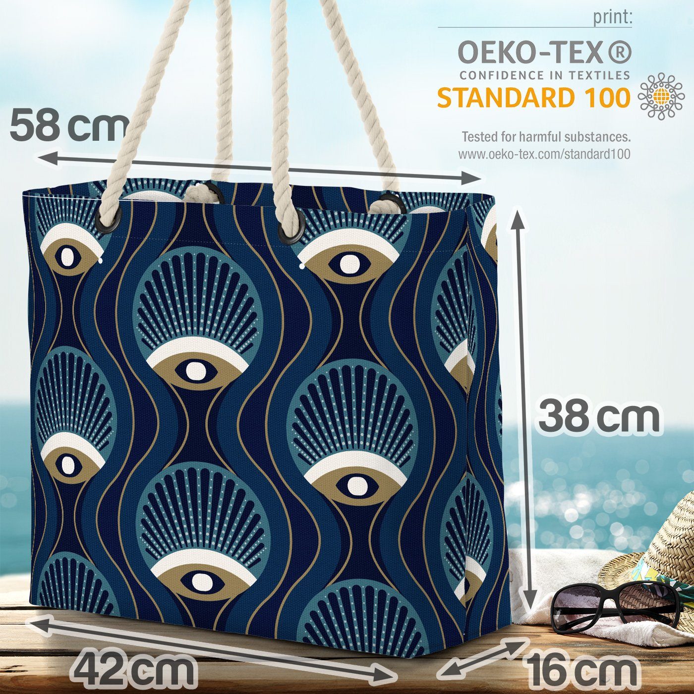 VOID Strandtasche deco 80er (1-tlg), Bag art deko abstrakt Beach kreis Niveau geo 70er Art elegant retro