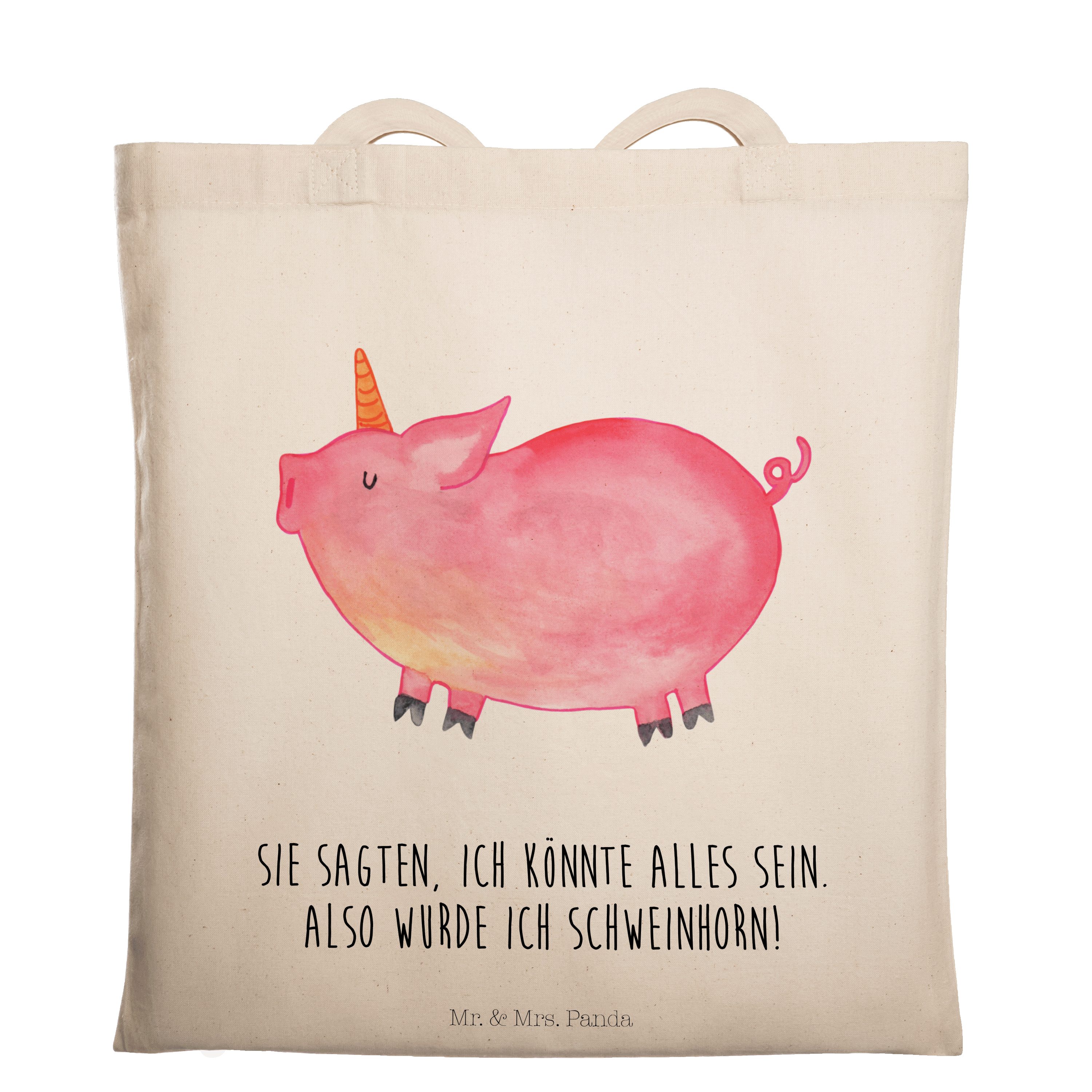 Mr. & Mrs. Panda Tragetasche Einhorn Schweinhorn - Transparent - Geschenk, Einkaufstasche, Jutebeu (1-tlg)