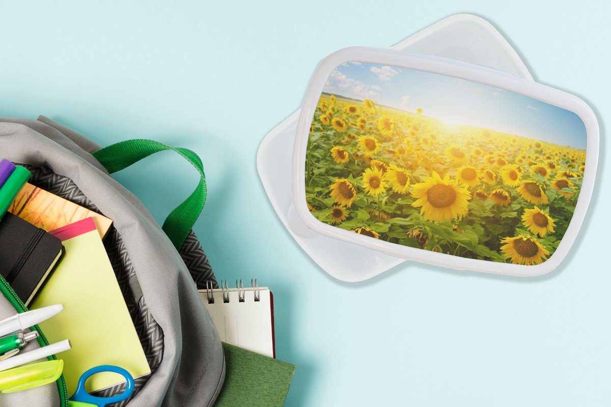 Sonnenblume - Wolken, Kunststoff, Brotdose, Jungs und MuchoWow (2-tlg), - Erwachsene, Lunchbox und Brotbox Sonne Mädchen weiß Kinder für für