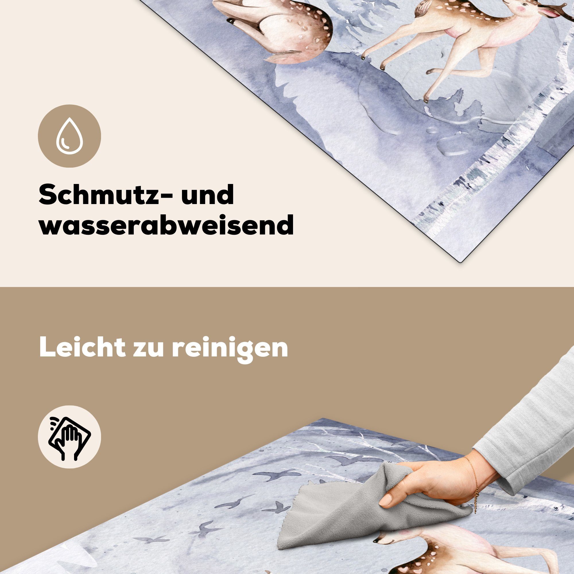 MuchoWow Herdblende-/Abdeckplatte Winter - (1 Vogel cm, Ceranfeldabdeckung, für küche Hirsch, Vinyl, Arbeitsplatte 78x78 - tlg)