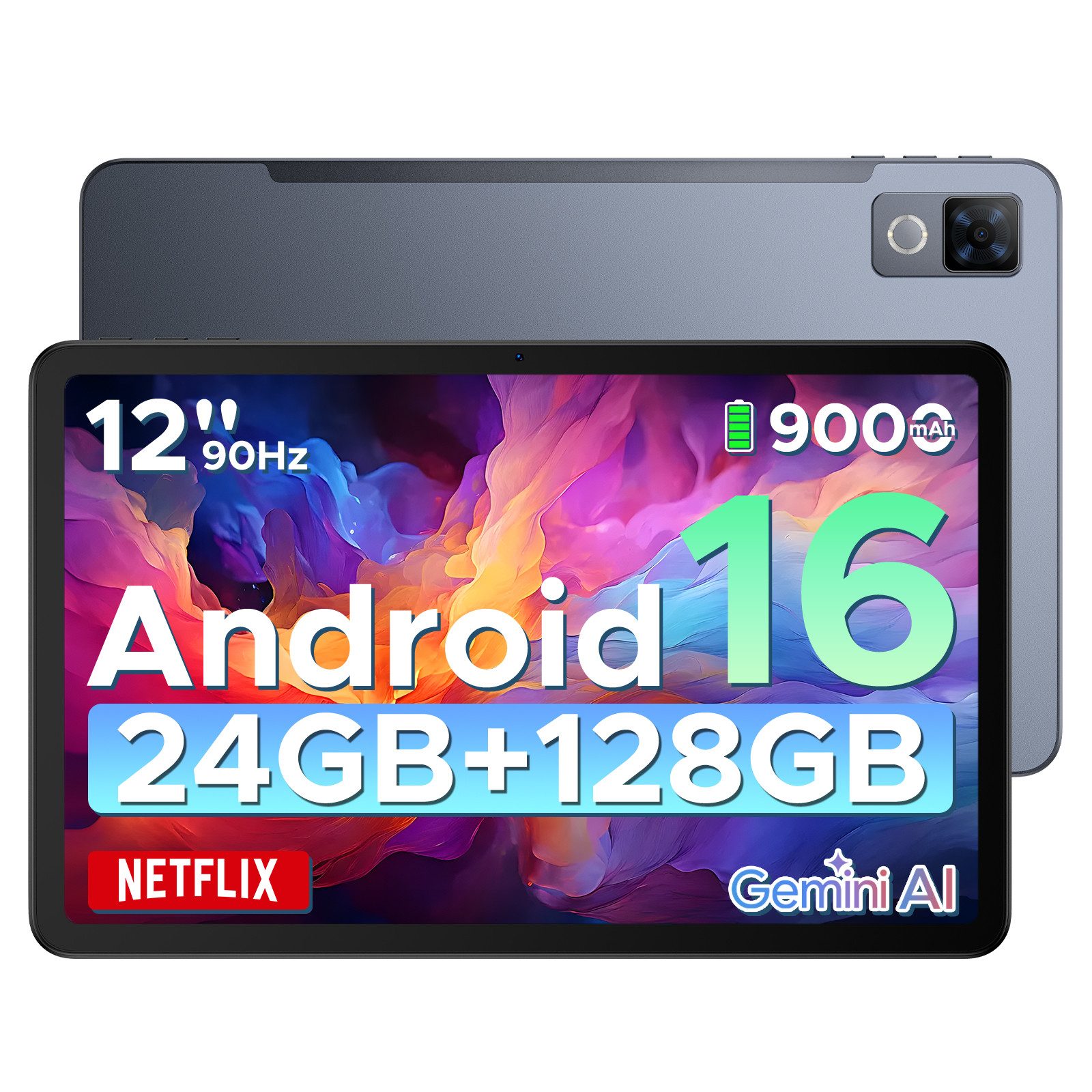 DOOGEE U12 Android 16 12 Zoll Tablet, 9000mAh, 90Hz, 6GB RAM+128GB/2TB Tablet (12", 128 GB, Android 16, Wifi, 13MP+8MP Kameras, ultradünn 7,8mm, WiFi5, GPS, Face ID, OTG, FM)