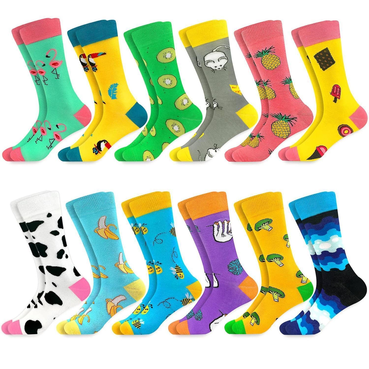 LuxusKollektion Socken Socken Baumwolle Crew bunte Tiermuster L-XL 12Paar