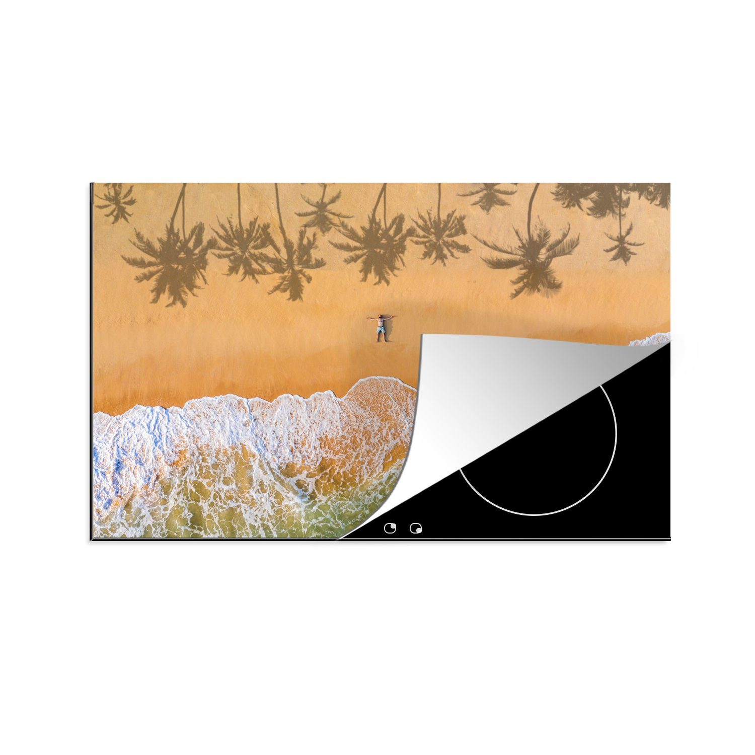 MuchoWow Herdblende-/Abdeckplatte Strand - Schatten - Palme, Vinyl, (1 tlg), 81x52 cm, Induktionskochfeld Schutz für die küche, Ceranfeldabdeckung