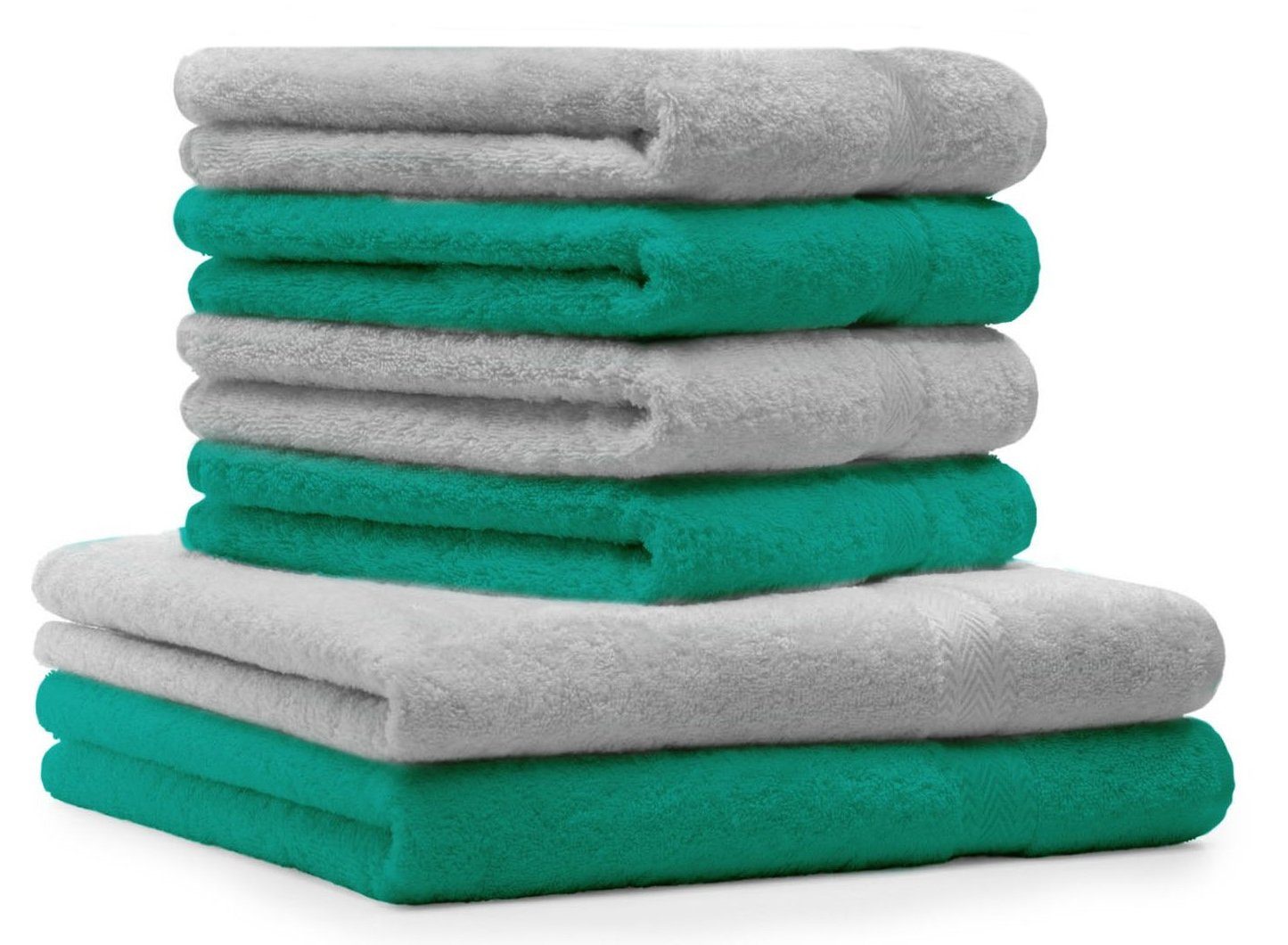 Betz Handtuch Set 6-TLG. Handtuch-Set Premium 100% Baumwolle 2 Duschtücher 4 Handtücher Farbe Silbergrau und smaragdgrün, 100% Baumwolle | Handtuch-Sets