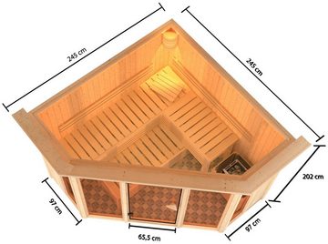 Karibu Sauna Astrid 2, BxTxH: 245 x 245 x 202 cm, 68 mm, (Set) 9-kW-Bio-Ofen mit externer Steuerung