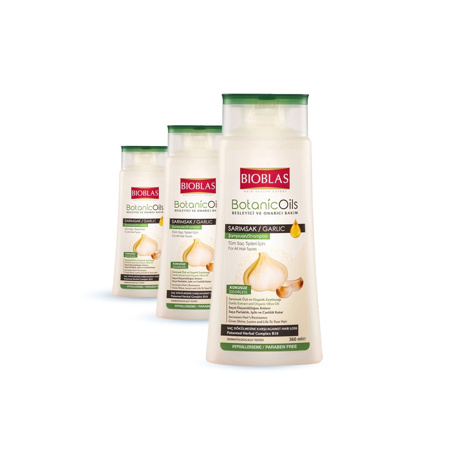 Bioblas Haarshampoo Bioblas Knoblauch-Shampoo geruchlos 360 ml – Haarshampoo, 3-tlg.