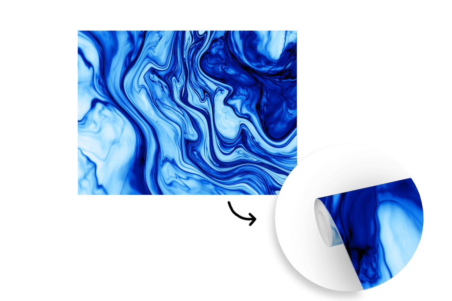 St), Matt, (6 - Montagefertig Wandtapete - MuchoWow Fototapete Marmor für Tinte Tapete Blau, Wohnzimmer, Vinyl bedruckt,