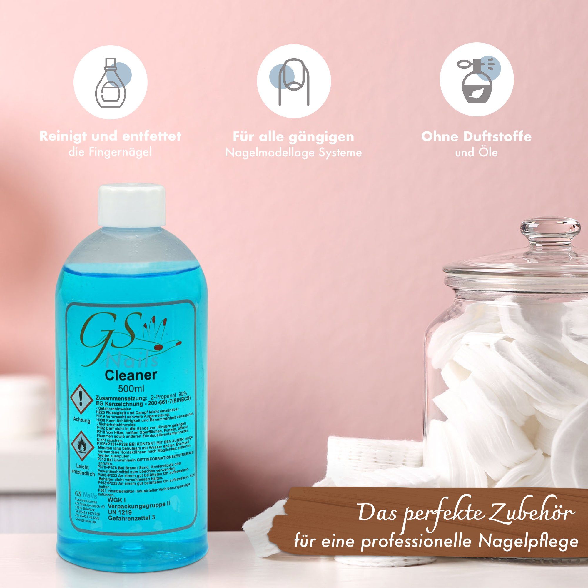 GS-Nails Nageldesign Zubehör Nagel-Cleaner - Klar 1000ml - zum Reinigen & Entfetten – Bild 2 von 5