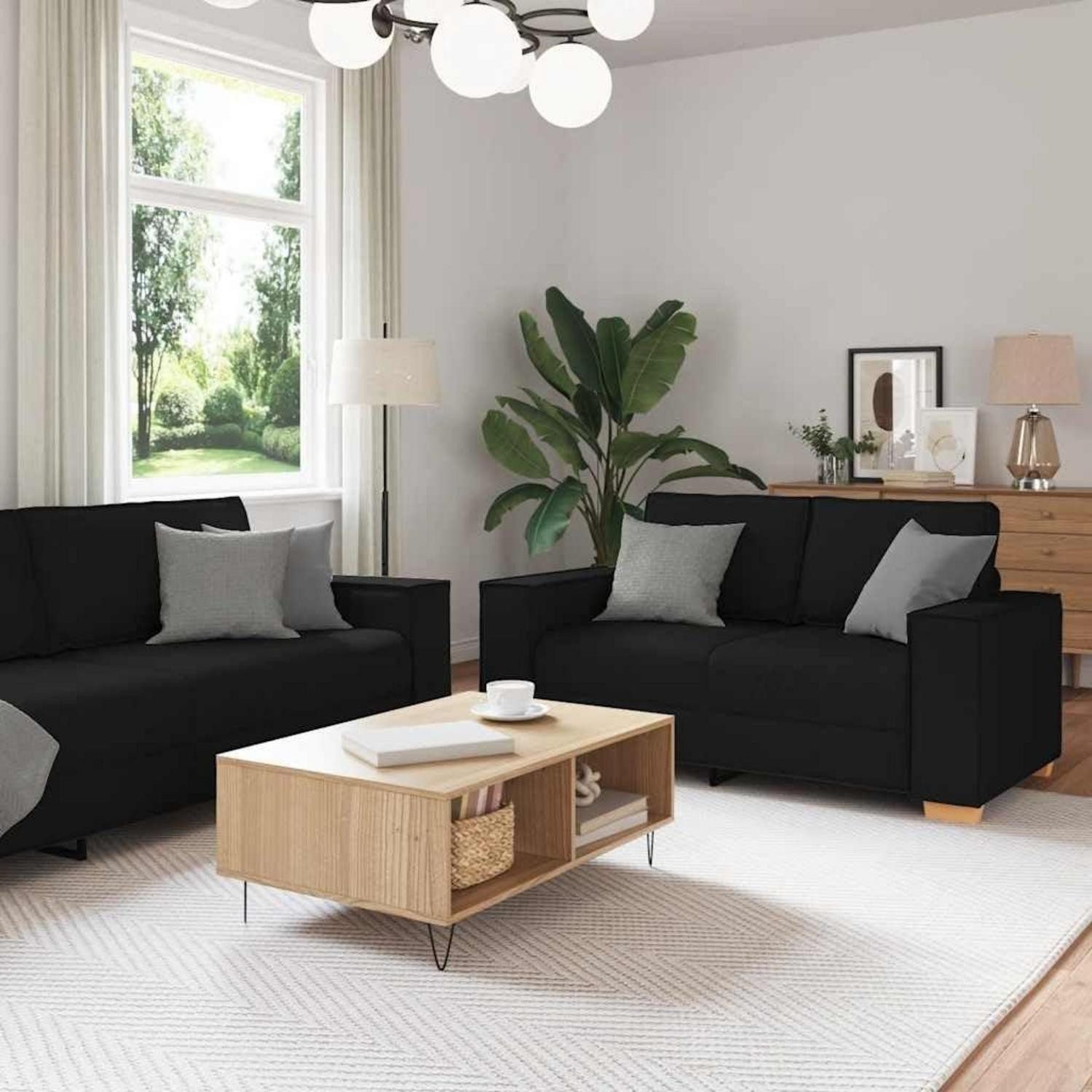 LuxusKollektion Sofa Sofa 3 2 Sitzer schwarz Stoff 2-Sitzer+3-Sitzer Schwarz
