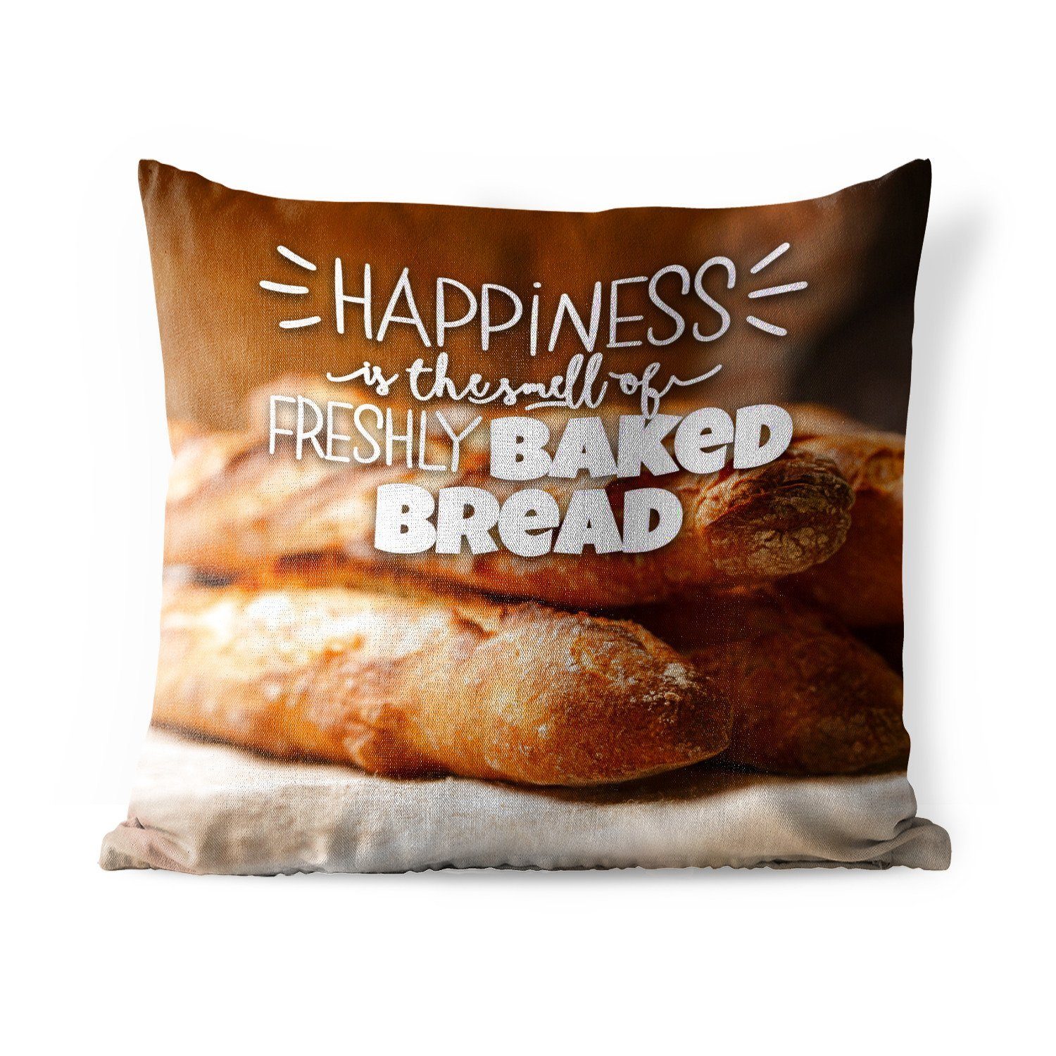 MuchoWow Dekokissen Glück ist der Duft von frisch gebackenem Brot" - Zitate - Sprichwörter, Kissenbezüge, Kissenhülle, Dekokissen, Dekokissenbezug, Outdoor