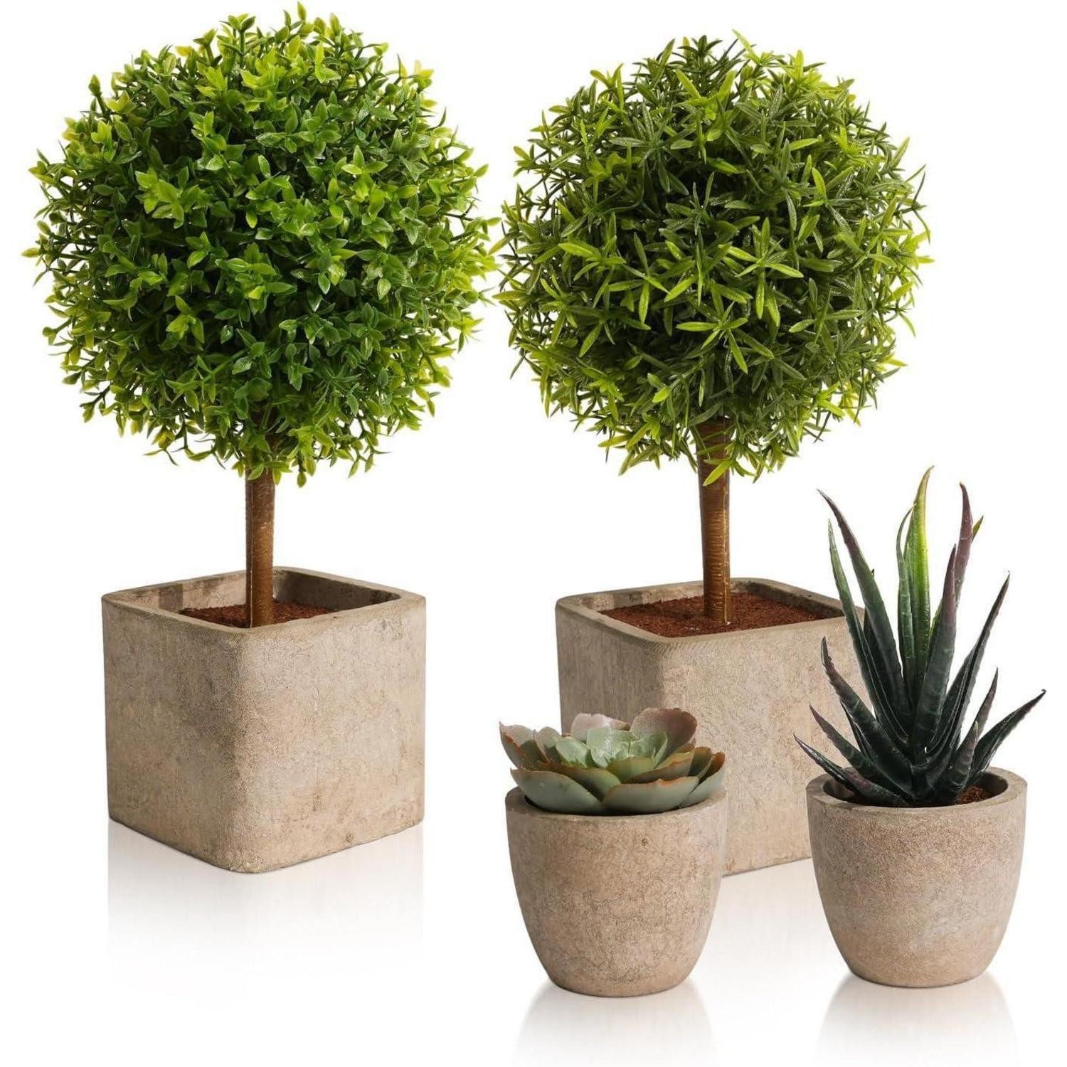 Kunstpflanze 4 Stück Mini Sukkulenten Künstliche Pflanzen für Zuhause Büro Innen, LuxusKollektion, Höhe 11 cm