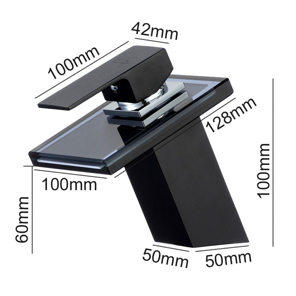 HAC24 Waschtischarmatur Glas Wasserfall Waschbecken Armatur Wasserhahn Messing, Schwarz