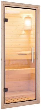 Karibu Sauna Soraja, BxTxH: 231 x 196 x 200 cm, 40 mm, (Set) 9-kW-Ofen mit integrierter Steuerung