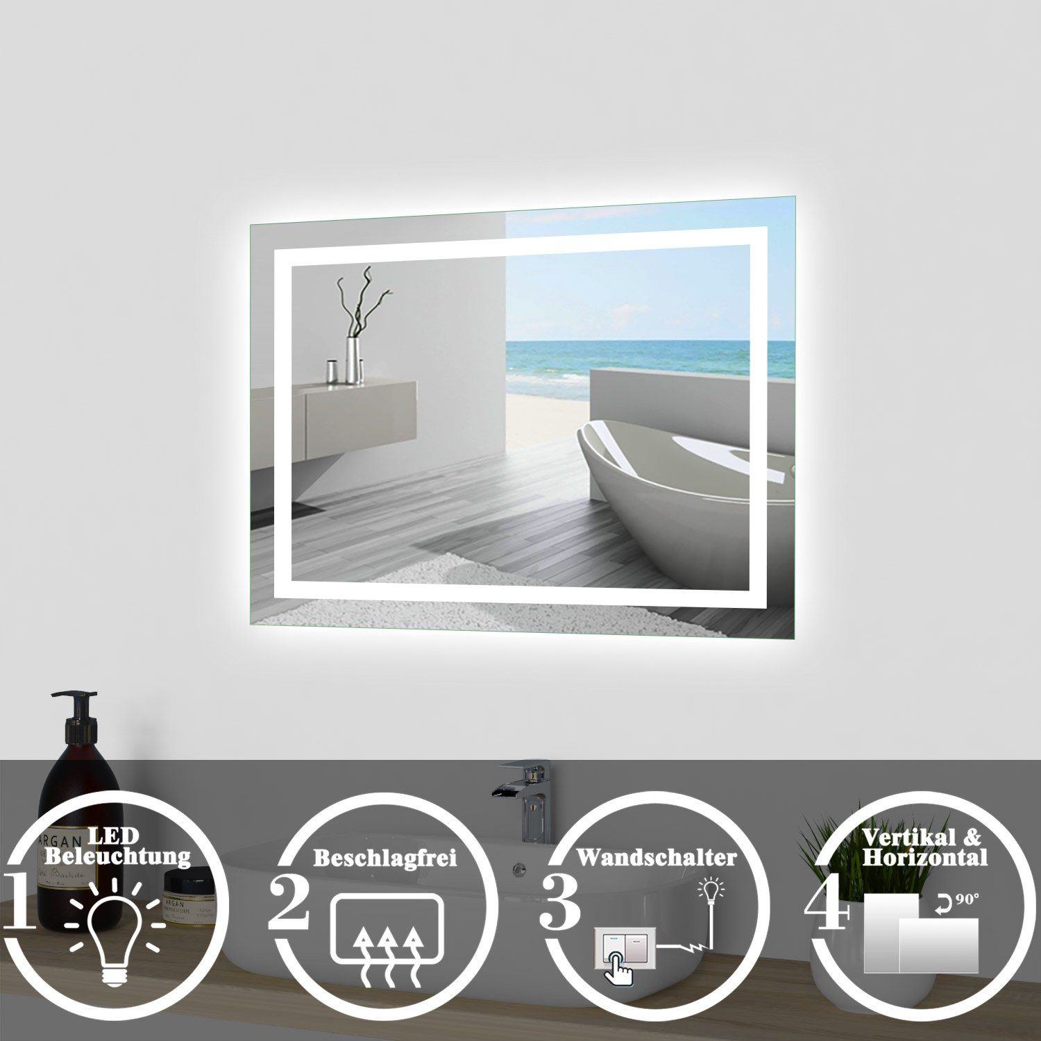 duschspa Badspiegel Spiegel mit LED Beleuchtung günstig online kaufen