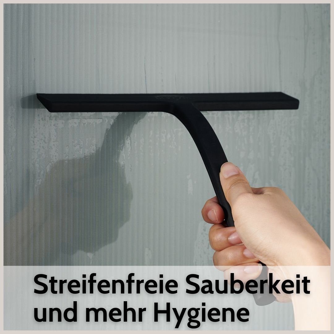 DEKAZIA Duschabzieher Silikon, Duschwischer, Fensterabzieher mit Halterung, Scheibenabzieher, (Badezimmer Abzieher mit Halterungen), 3 Befestigungsmöglichkeiten, ohne Bohren, Silikon mit Edelstahlkern