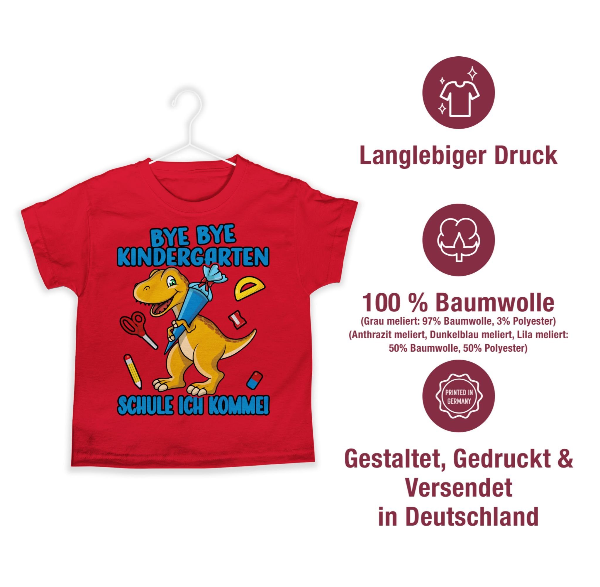 Shirtracer T-Shirt Bye Bye Kindergarten - Schule ich komme! Mit Dino und Schultüte (1-tlg) Einschulung Junge Schulanfang Geschenke