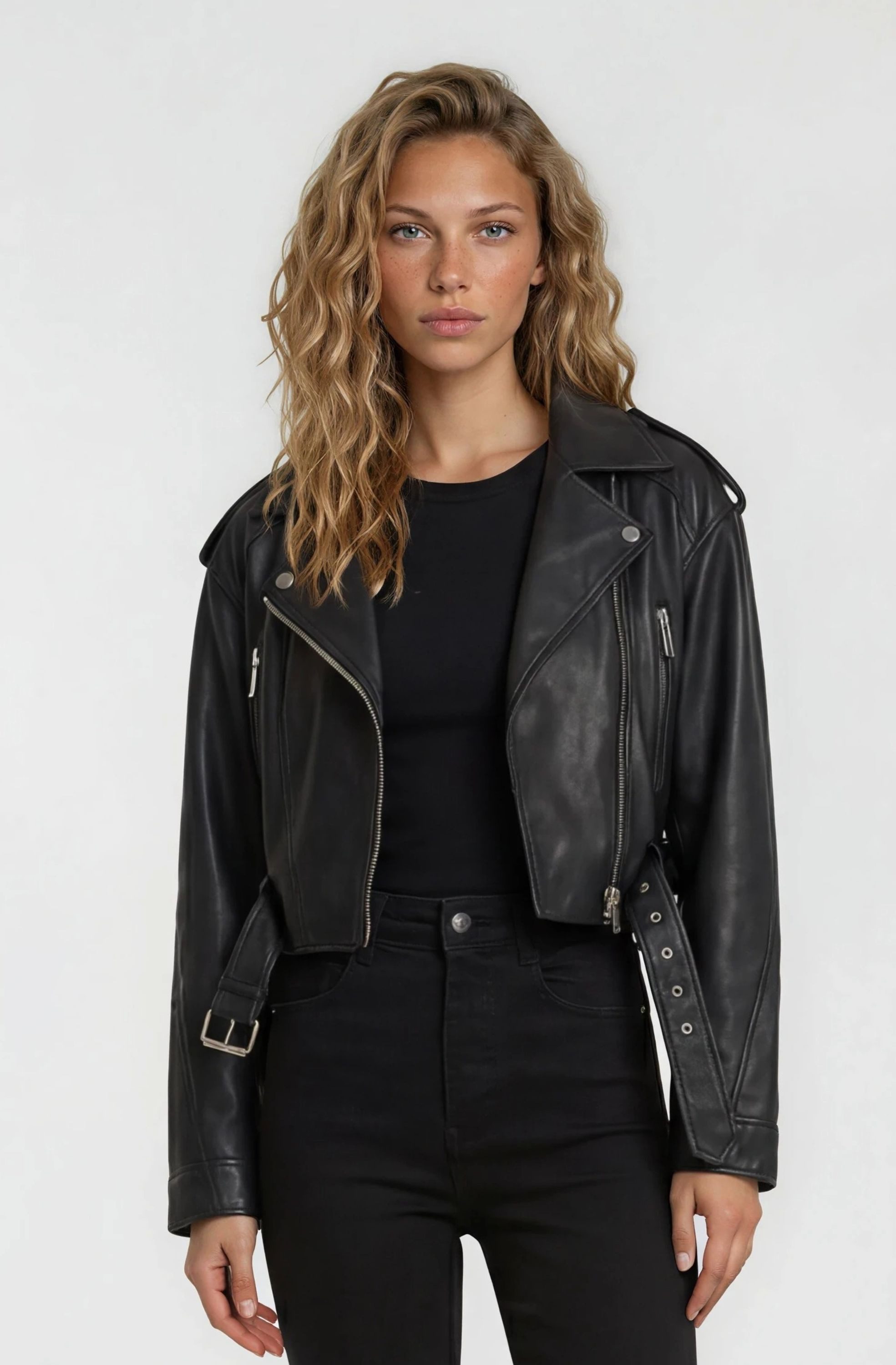 trueprodigy Lederjacke Rosa Oversize Bikerjacke mit Reißverschlussdetails