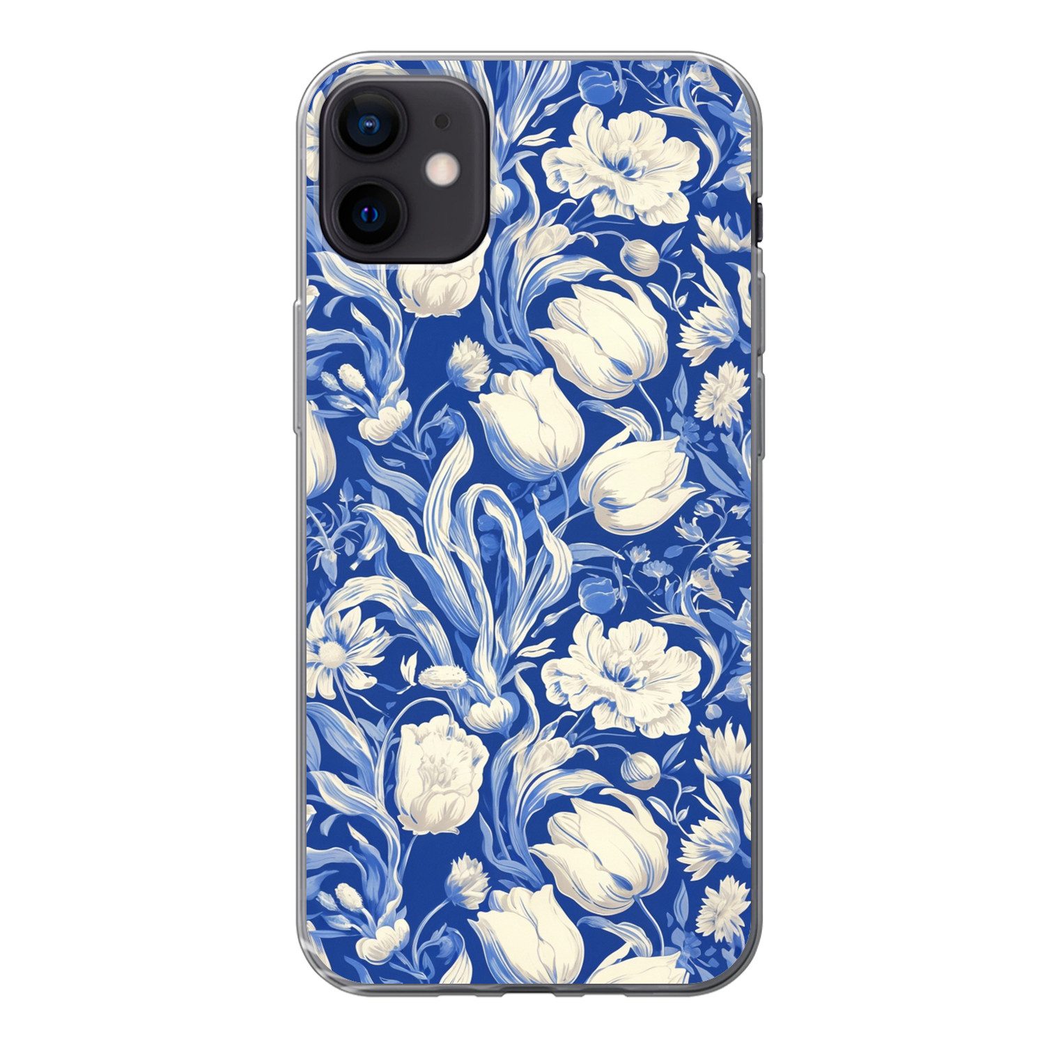 MuchoWow Handyhülle für Apple iPhone 12 Mini Blumen - Delfter Blau - Muster - Tulpe, Smartphone-Bumper, Print, Handy Schutzhülle Dünn