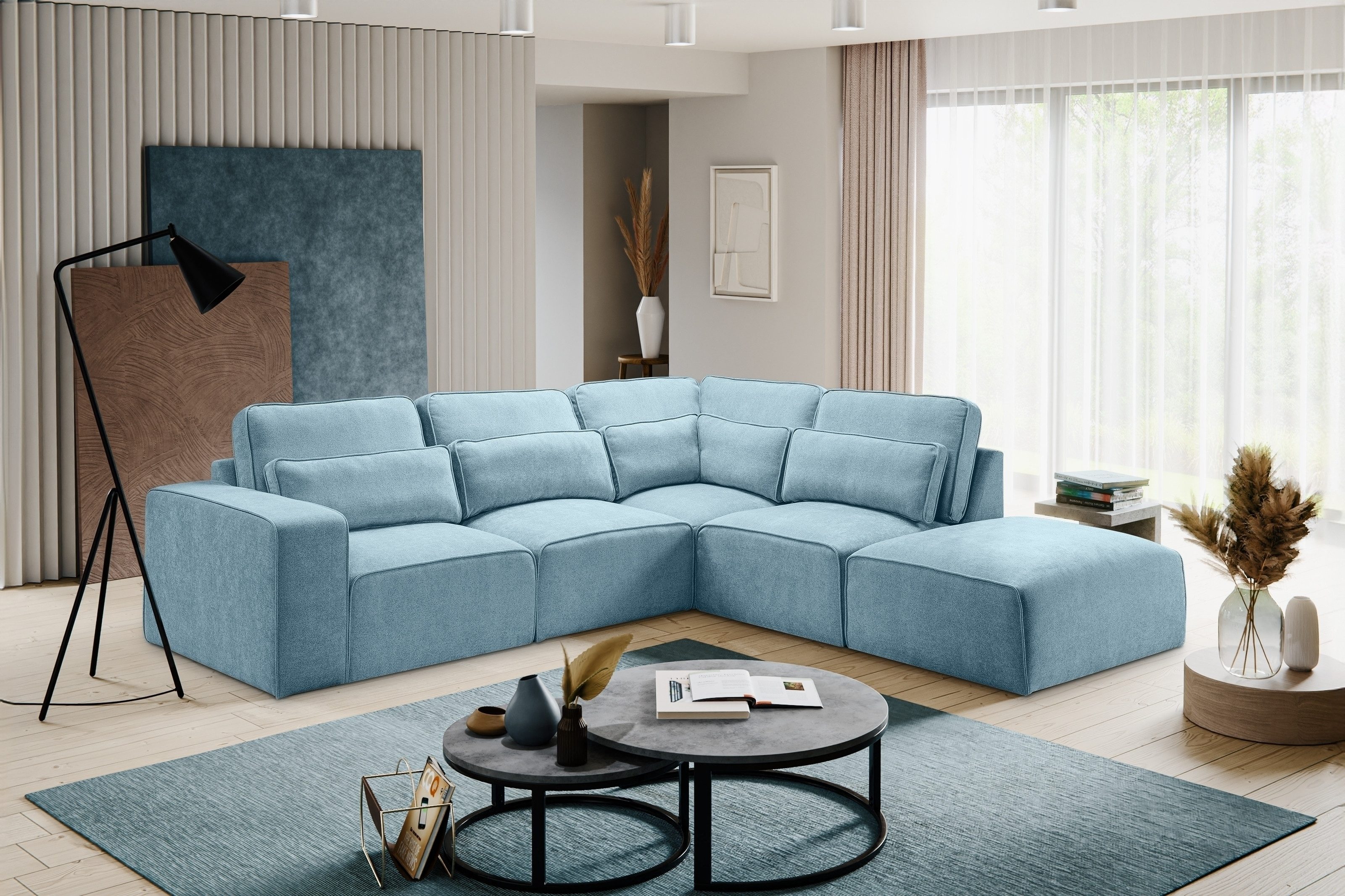 freiraum Ecksofa Ecksofa >Lux< in hellblau, Webstoff - 305x90x281cm (BxHxT), in hellblau, Webstoff - 305x90x281cm (BxHxT)