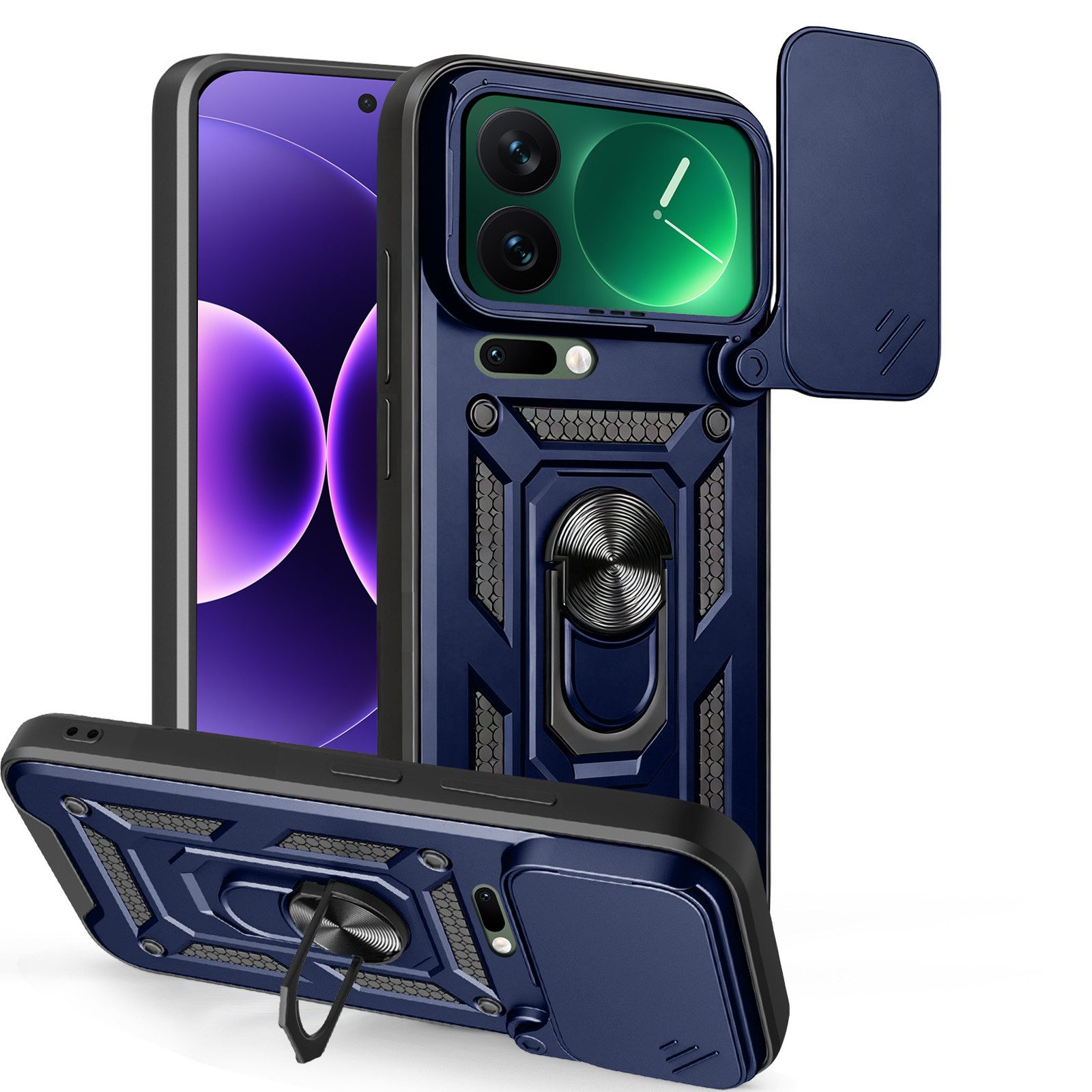 betterfon Handyhülle Panzerhülle für Xiaomi 17 Pro Handyhülle Kameraschutz Ringhalter, Outdoorhülle mit Smartstand Kameraschutz und Silikonkern